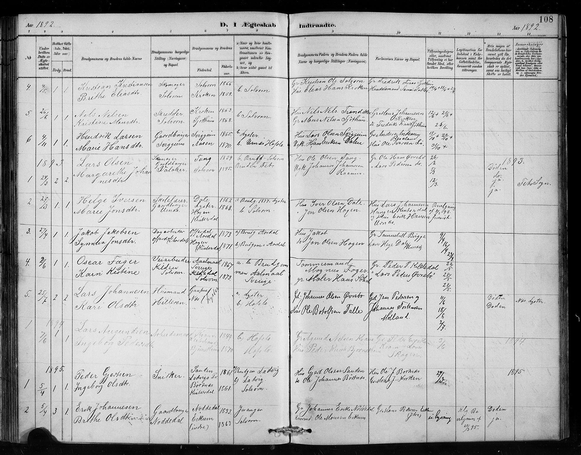 Hafslo sokneprestembete, SAB/A-80301/H/Hab/Habc/L0001: Parish register (copy) no. C 1, 1882-1908, p. 108