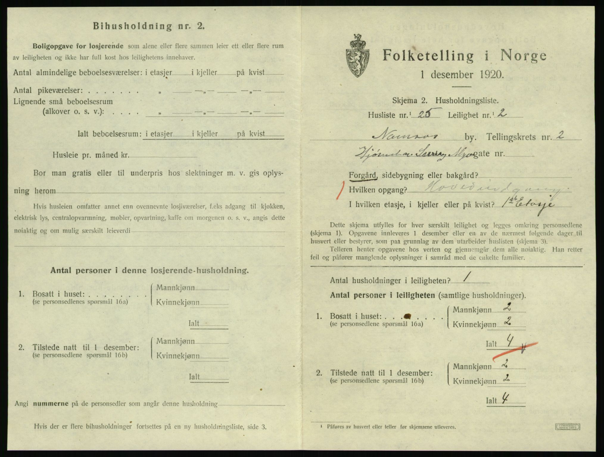 SAT, 1920 census for Namsos, 1920, p. 1053