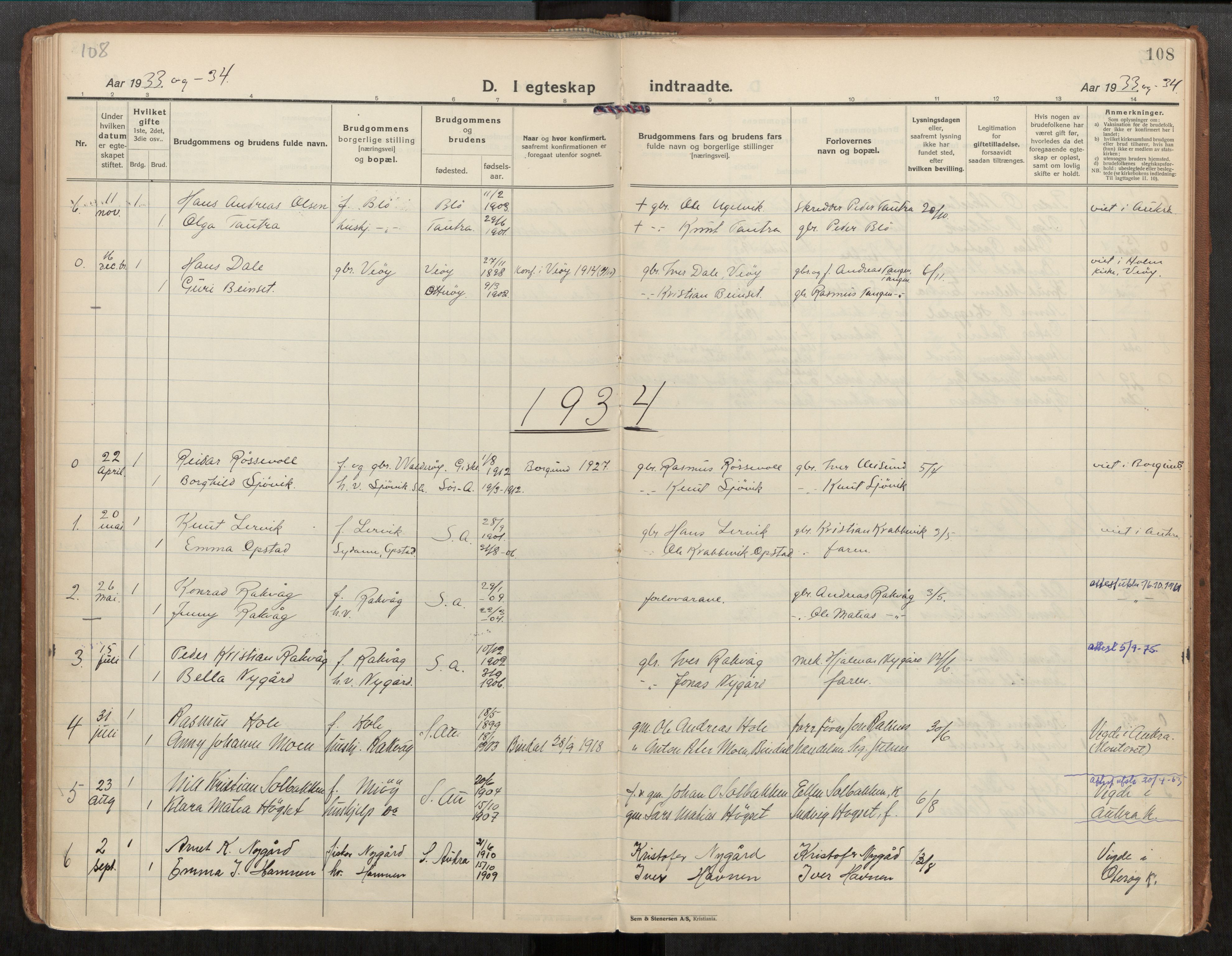 Ministerialprotokoller, klokkerbøker og fødselsregistre - Møre og Romsdal, AV/SAT-A-1454/563/L0741: Parish register (official) no. 563A03, 1924-1945, p. 108