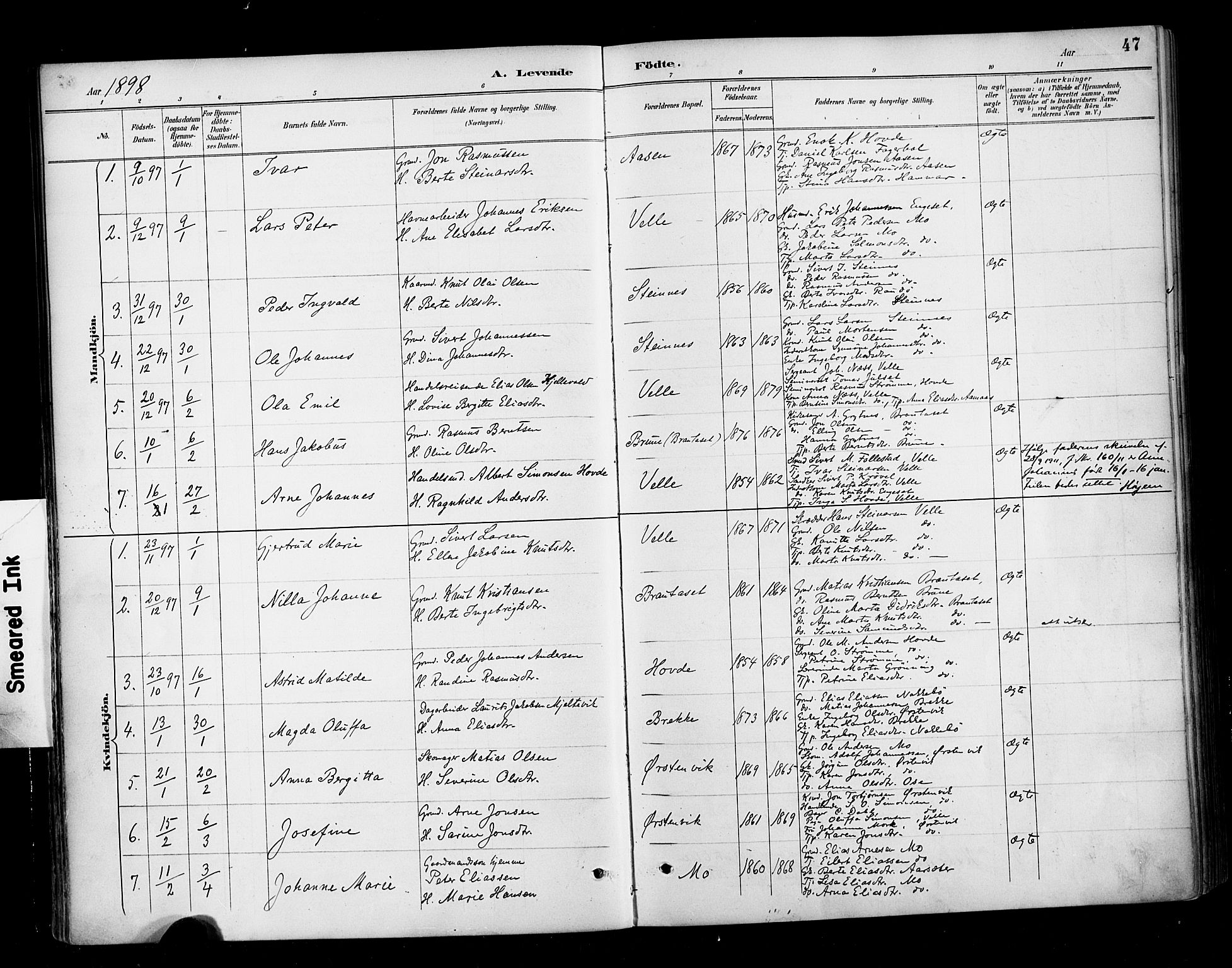 Ministerialprotokoller, klokkerbøker og fødselsregistre - Møre og Romsdal, AV/SAT-A-1454/513/L0177: Parish register (official) no. 513A04, 1890-1906, p. 47