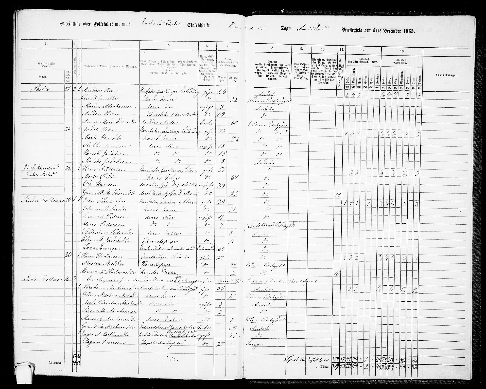 RA, 1865 census for Andebu, 1865, p. 110