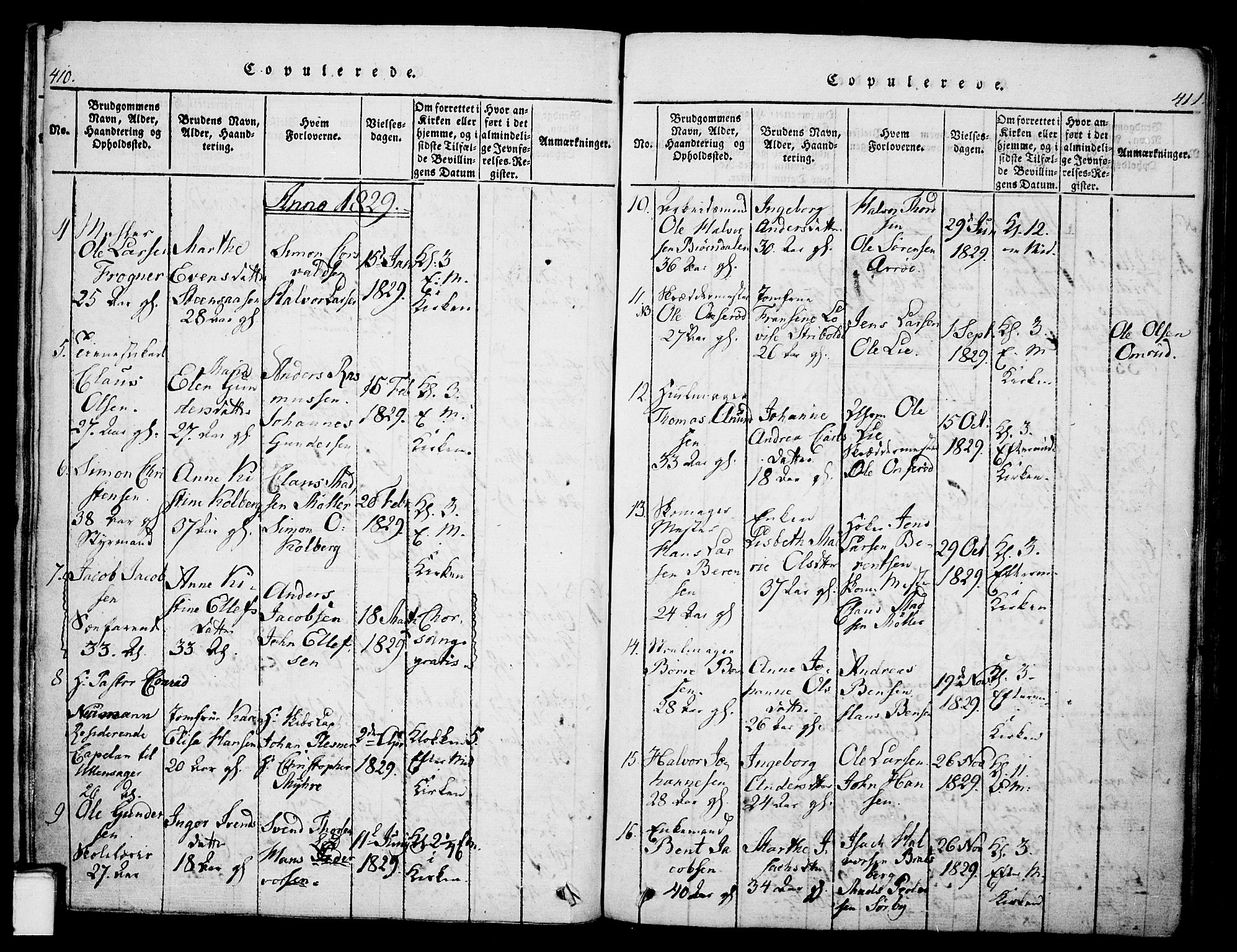 Skien kirkebøker, SAKO/A-302/G/Ga/L0002: Parish register (copy) no. 2, 1814-1842, p. 410-411