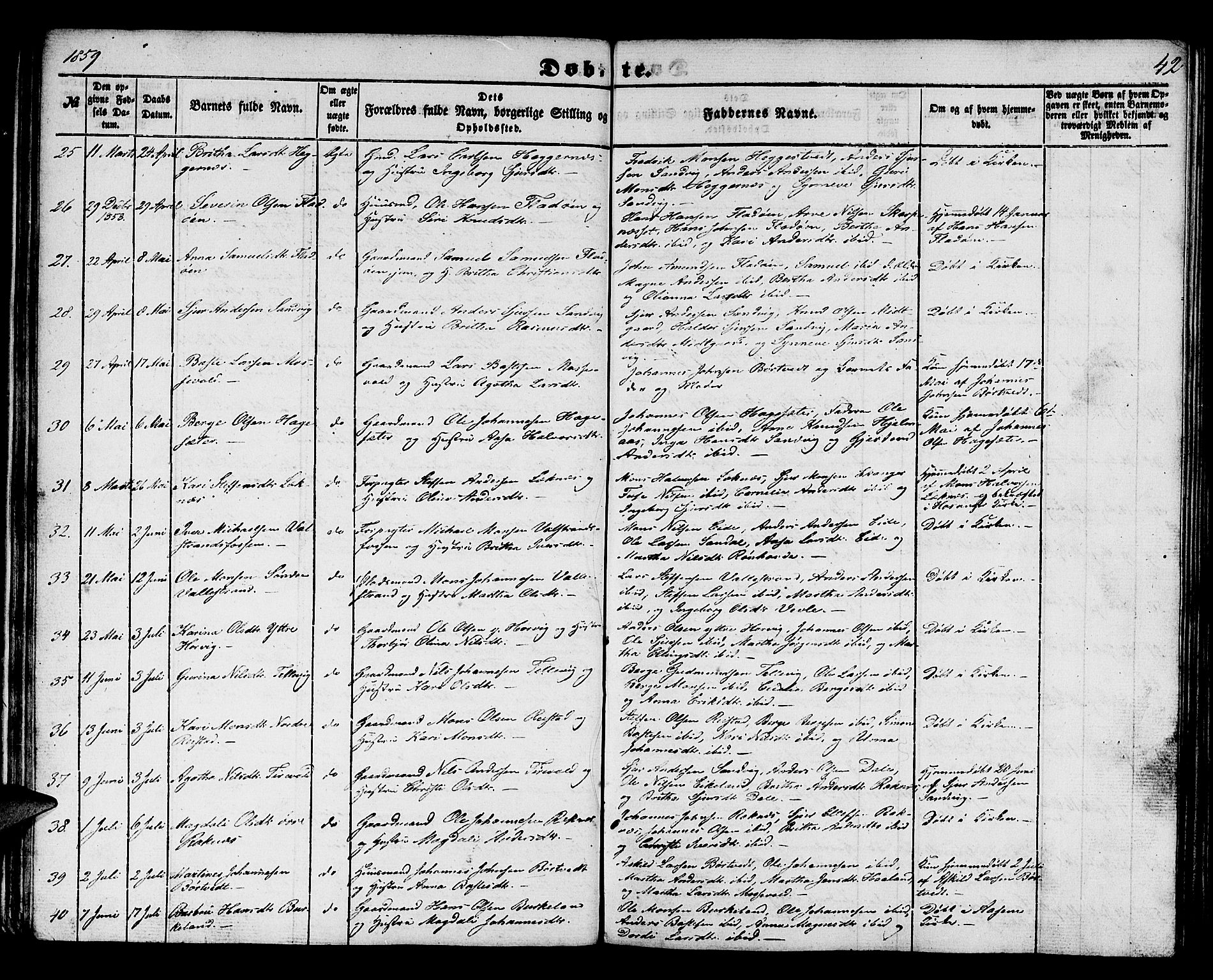 Hamre sokneprestembete, SAB/A-75501/H/Ha/Hab: Parish register (copy) no. B 1, 1852-1863, p. 42