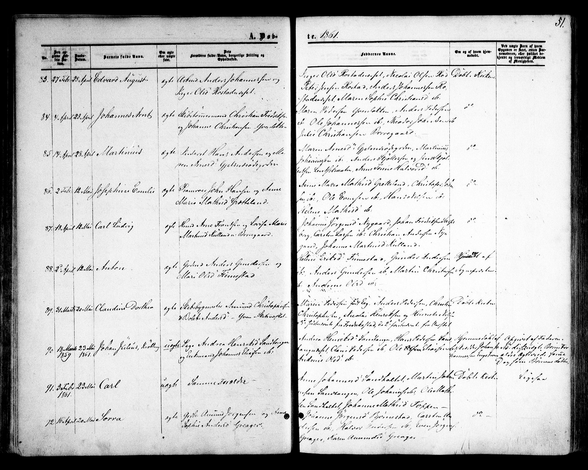 Tune prestekontor Kirkebøker, SAO/A-2007/F/Fa/L0013: Parish register (official) no. 13, 1859-1863, p. 51