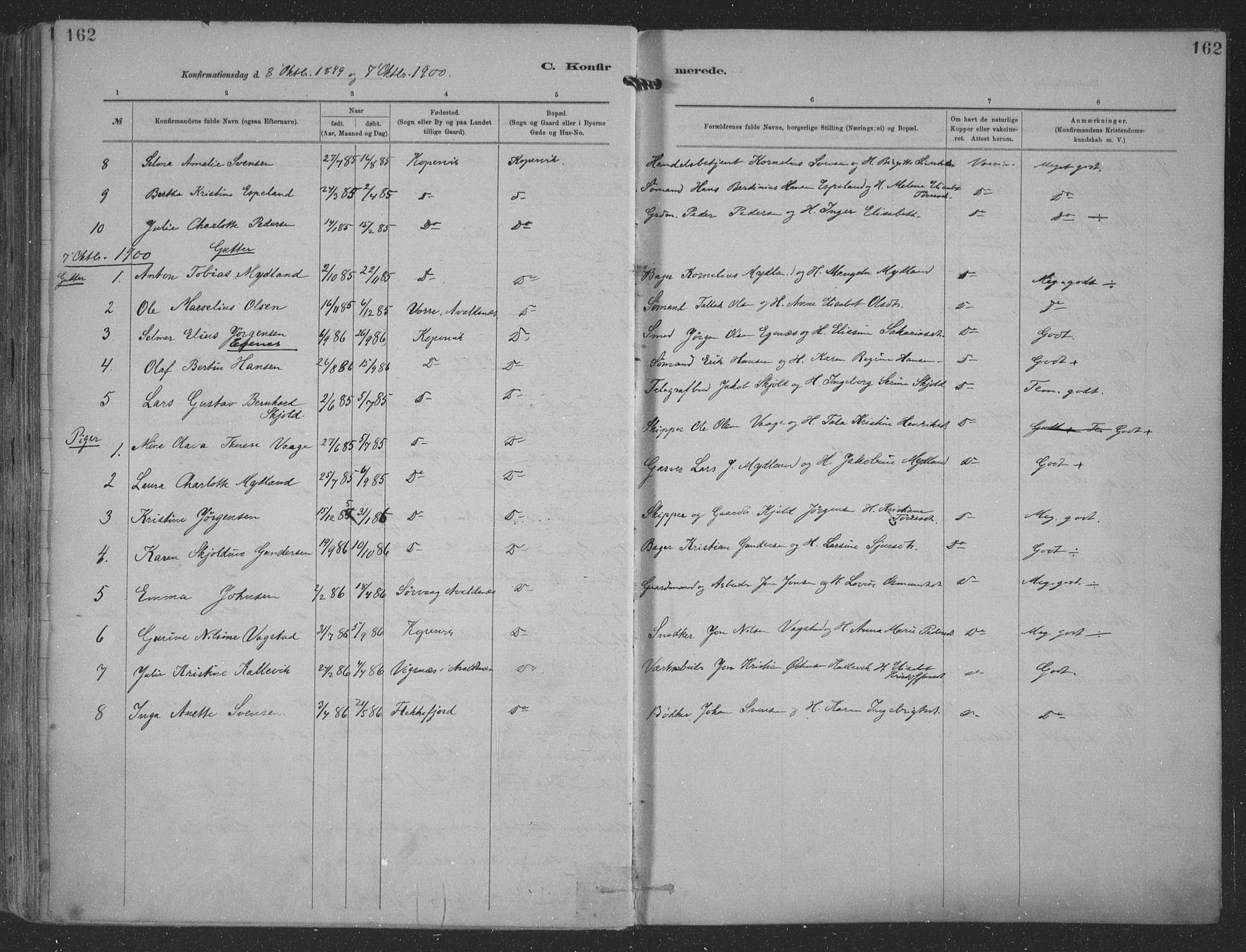 Kopervik sokneprestkontor, SAST/A-101850/H/Ha/Haa/L0001: Parish register (official) no. A 1, 1880-1919, p. 162