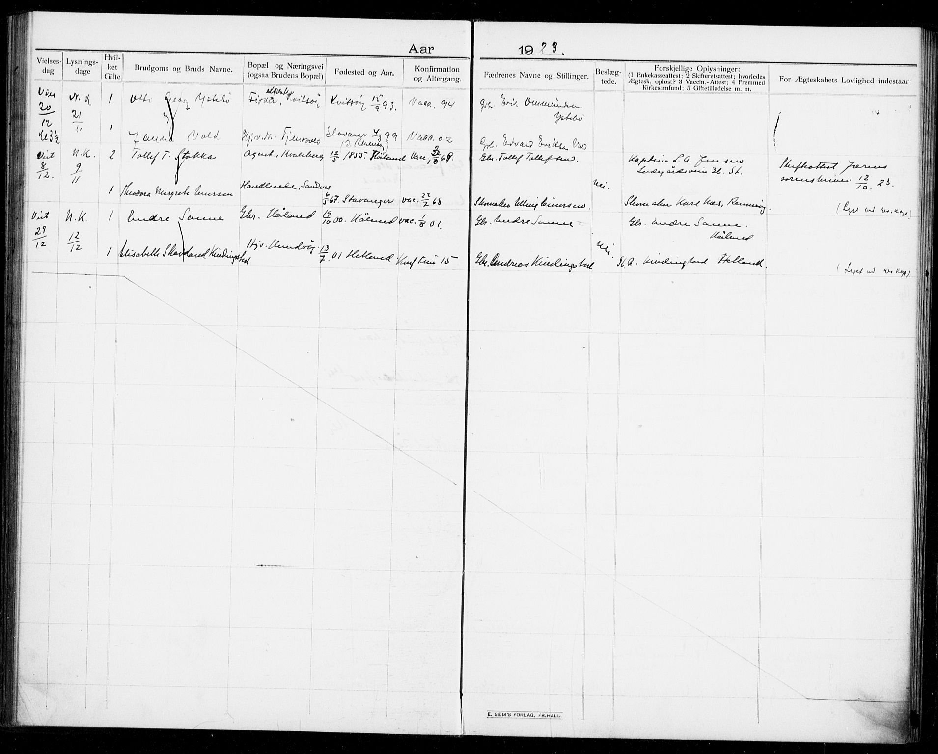 Hetland sokneprestkontor, AV/SAST-A-101826/70/705BA/L0005: Banns register no. 705.BA.5, 1911-1935