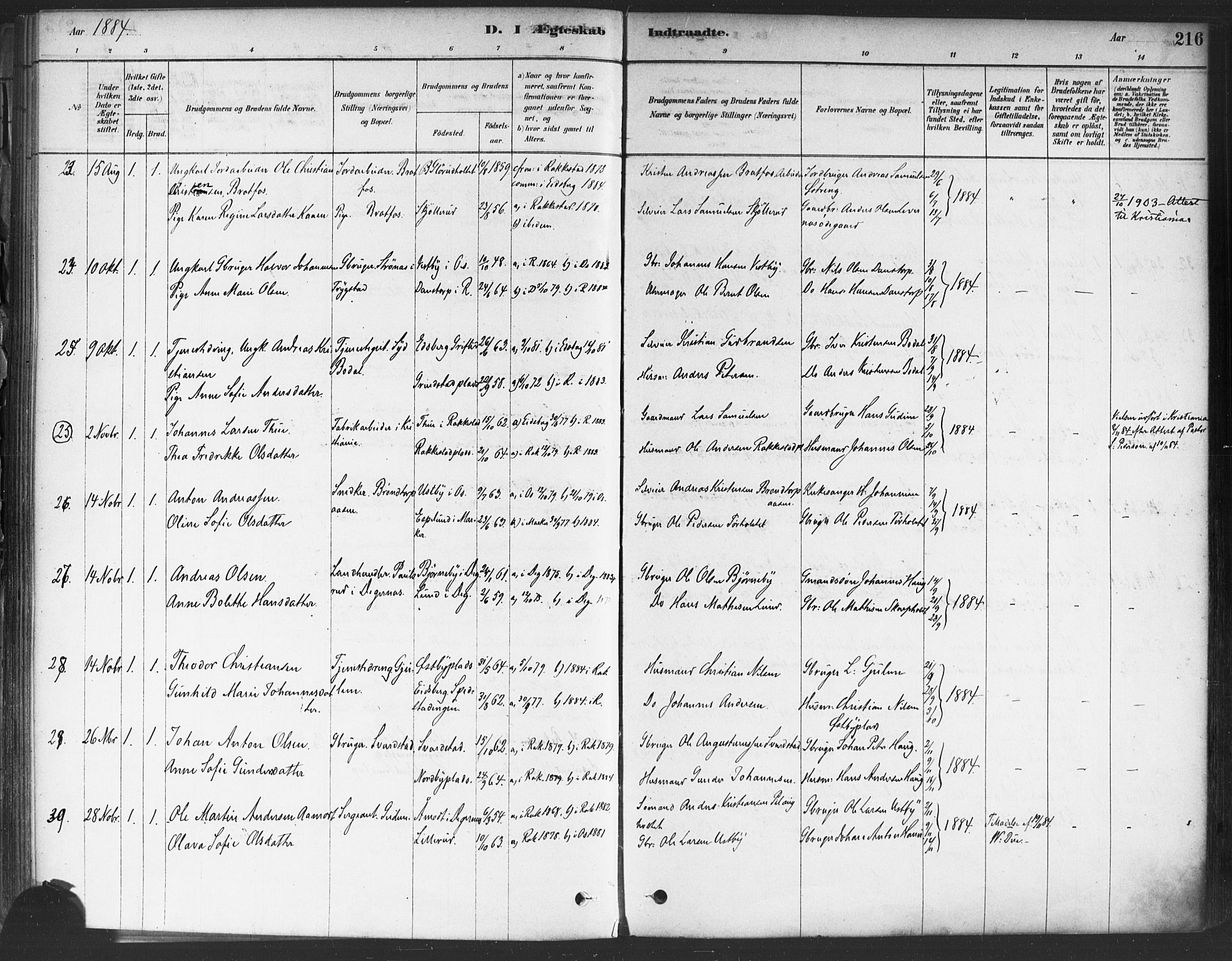 Rakkestad prestekontor Kirkebøker, AV/SAO-A-2008/F/Fa/L0012: Parish register (official) no. I 12, 1878-1893, p. 216