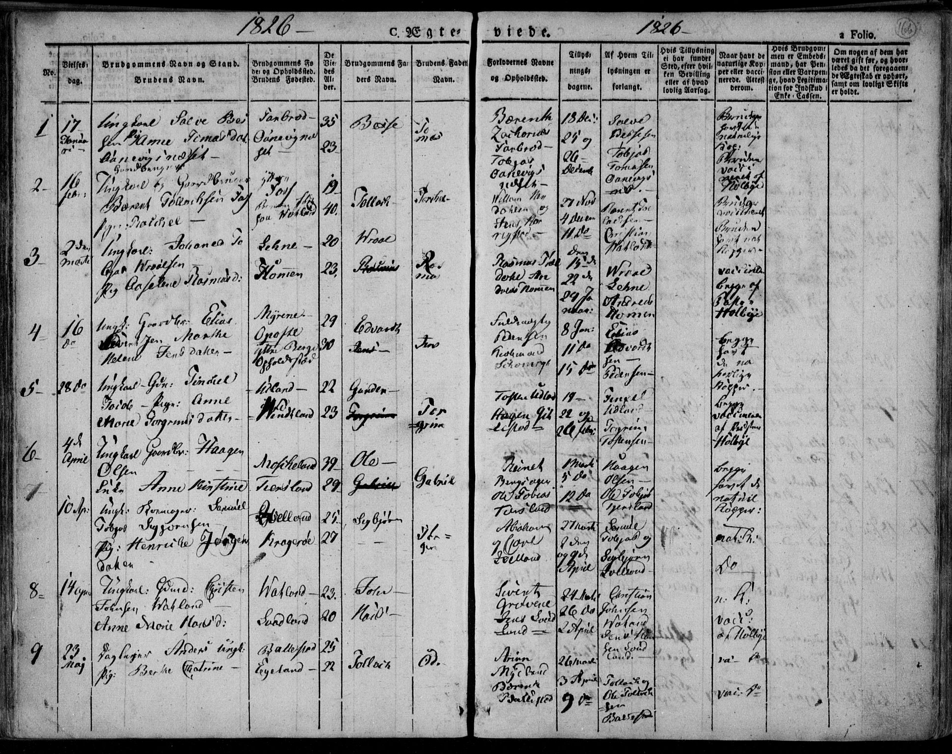 Lyngdal sokneprestkontor, SAK/1111-0029/F/Fa/Fac/L0007: Parish register (official) no. A 7, 1825-1838, p. 166