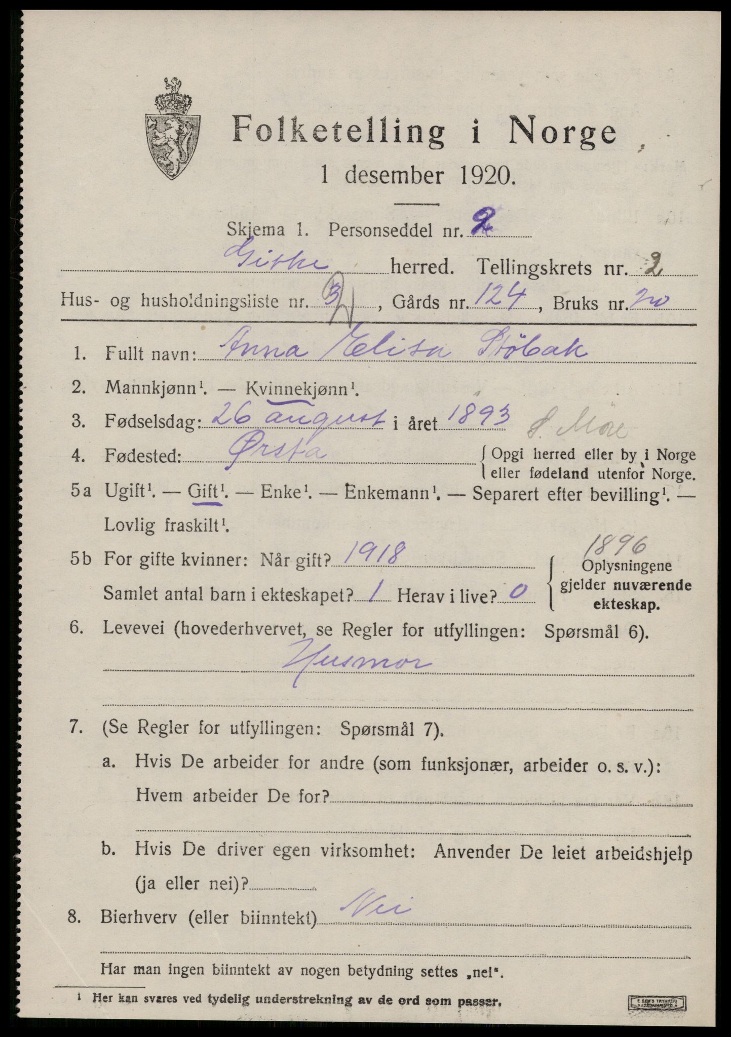 SAT, 1920 census for Giske, 1920, p. 896