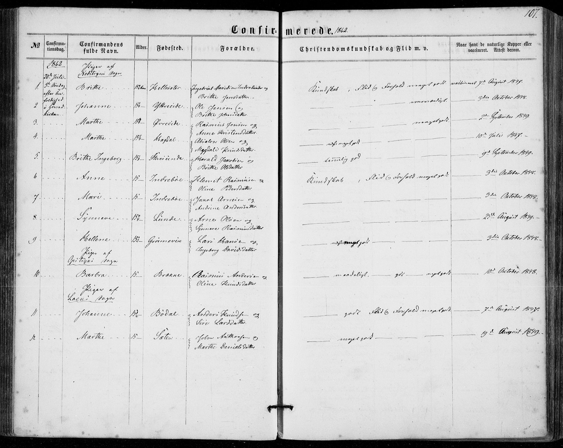 Stryn Sokneprestembete, SAB/A-82501: Parish register (official) no. A 3, 1862-1877, p. 107