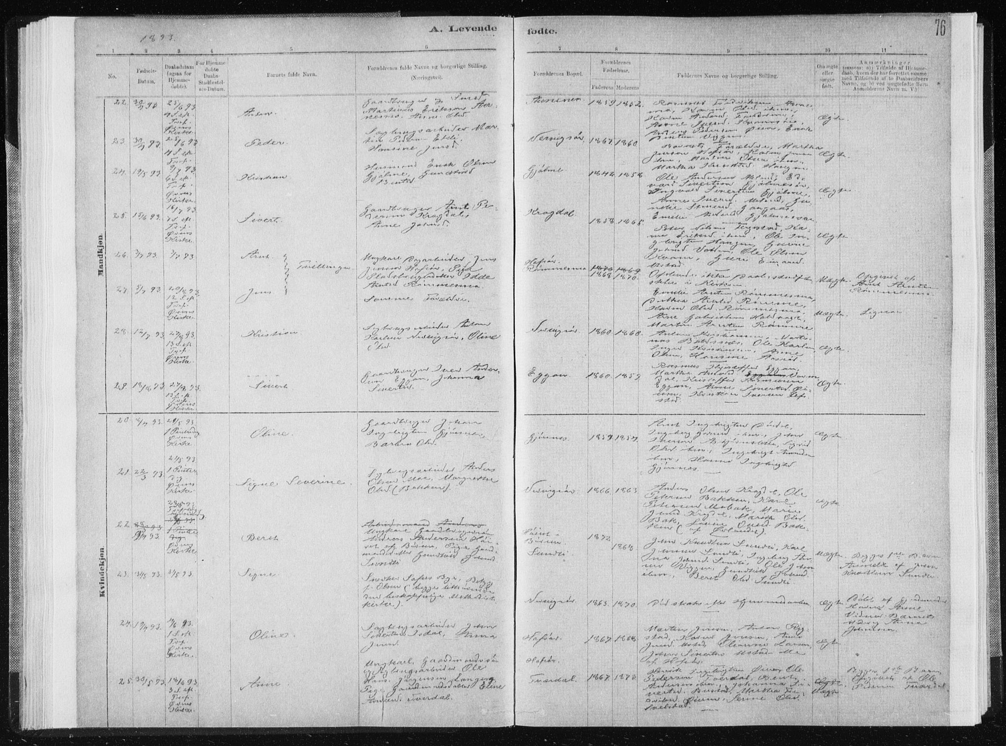 Ministerialprotokoller, klokkerbøker og fødselsregistre - Sør-Trøndelag, AV/SAT-A-1456/668/L0818: Parish register (copy) no. 668C07, 1885-1898, p. 76