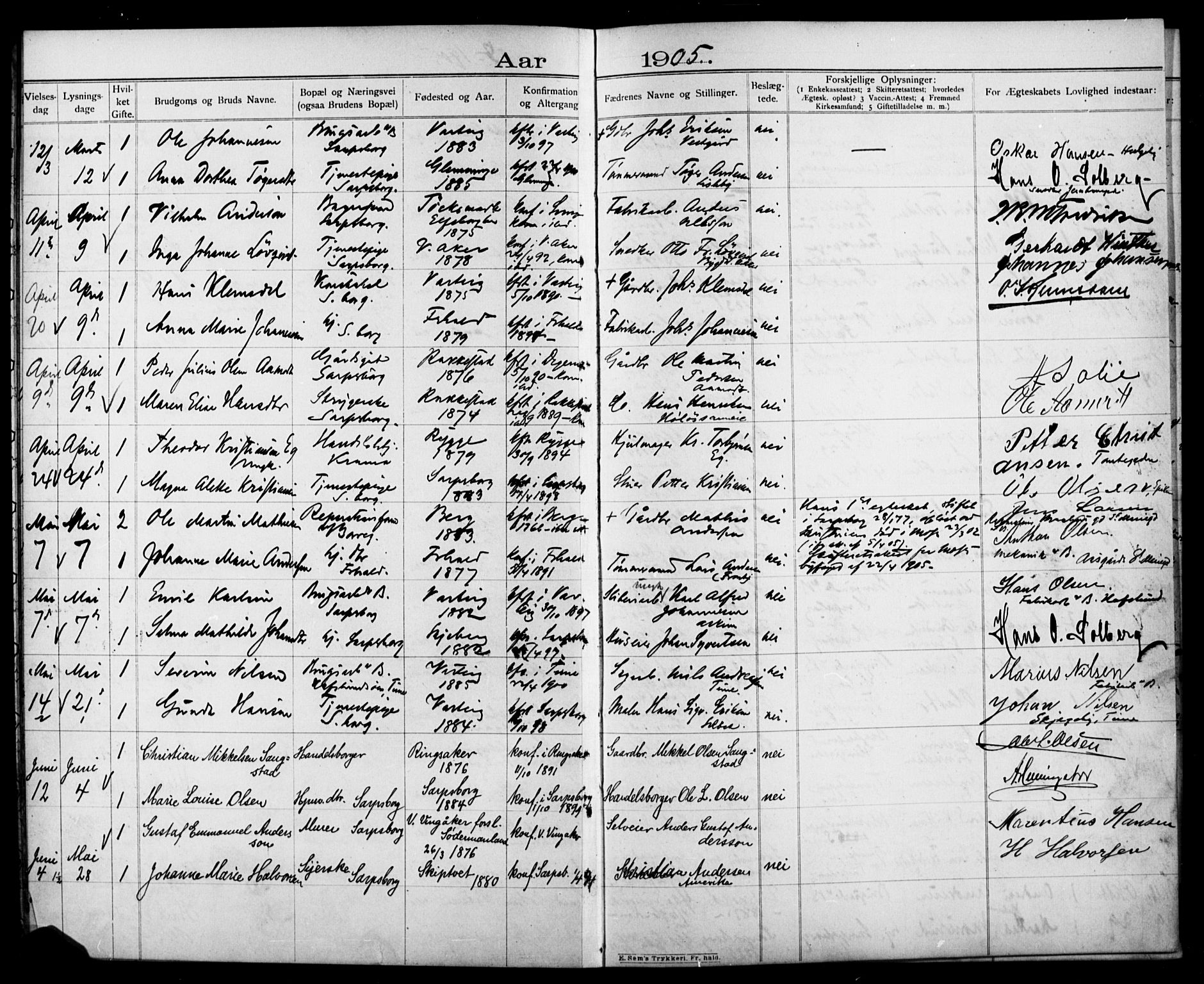 Sarpsborg prestekontor Kirkebøker, AV/SAO-A-2006/H/Ha/L0002: Banns register no. 2, 1904-1925