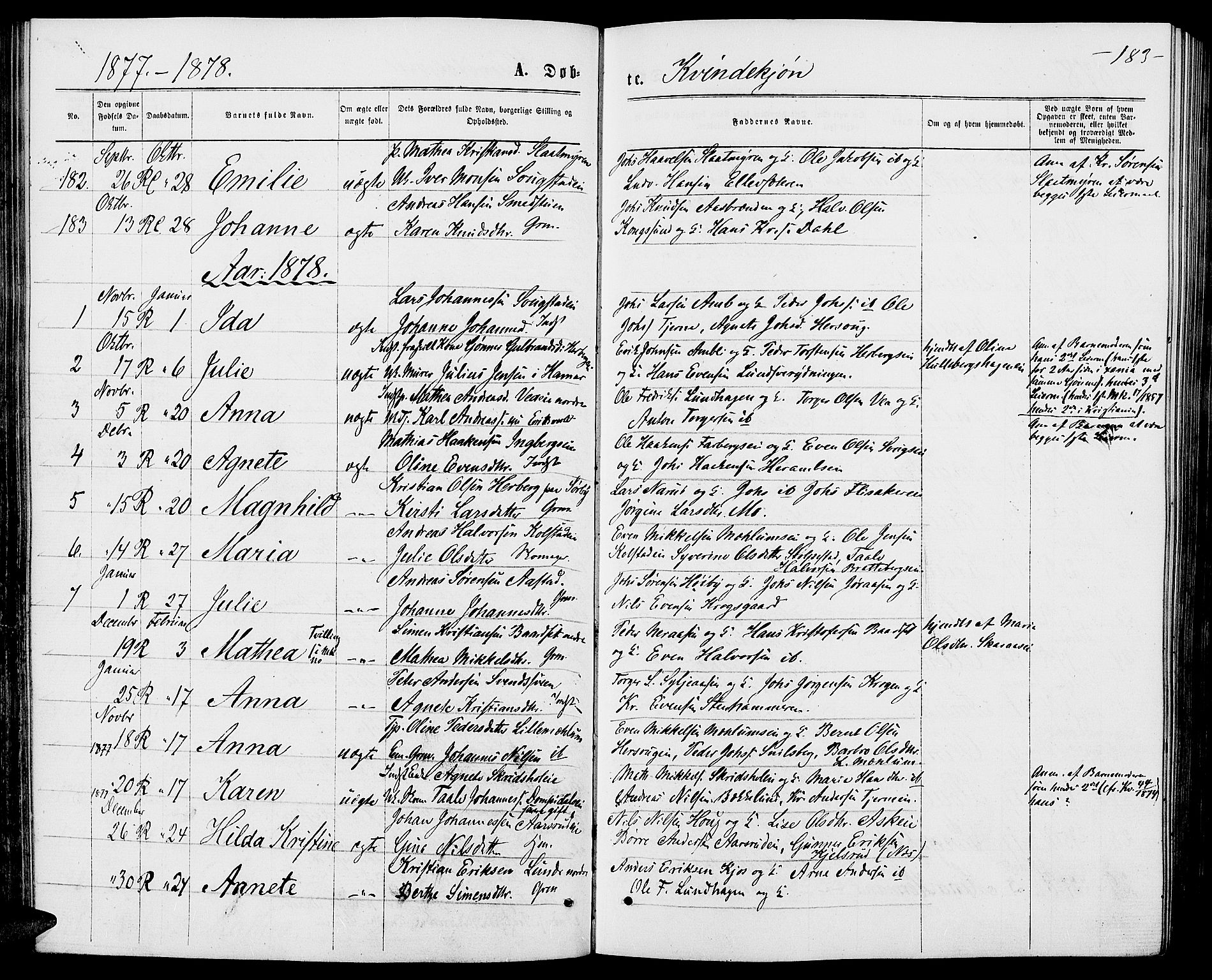 Ringsaker prestekontor, AV/SAH-PREST-014/L/La/L0008: Parish register (copy) no. 8, 1870-1878, p. 183