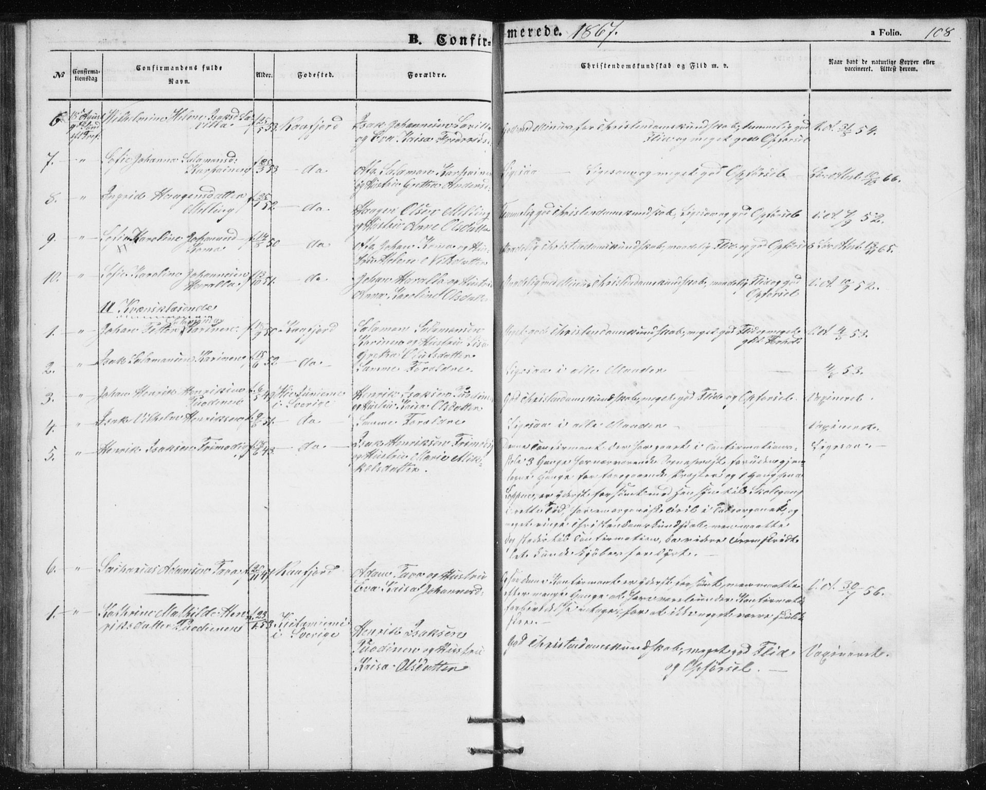 Alta sokneprestkontor, SATØ/S-1338/H/Hb/L0002.klokk: Parish register (copy) no. 2, 1856-1880, p. 108