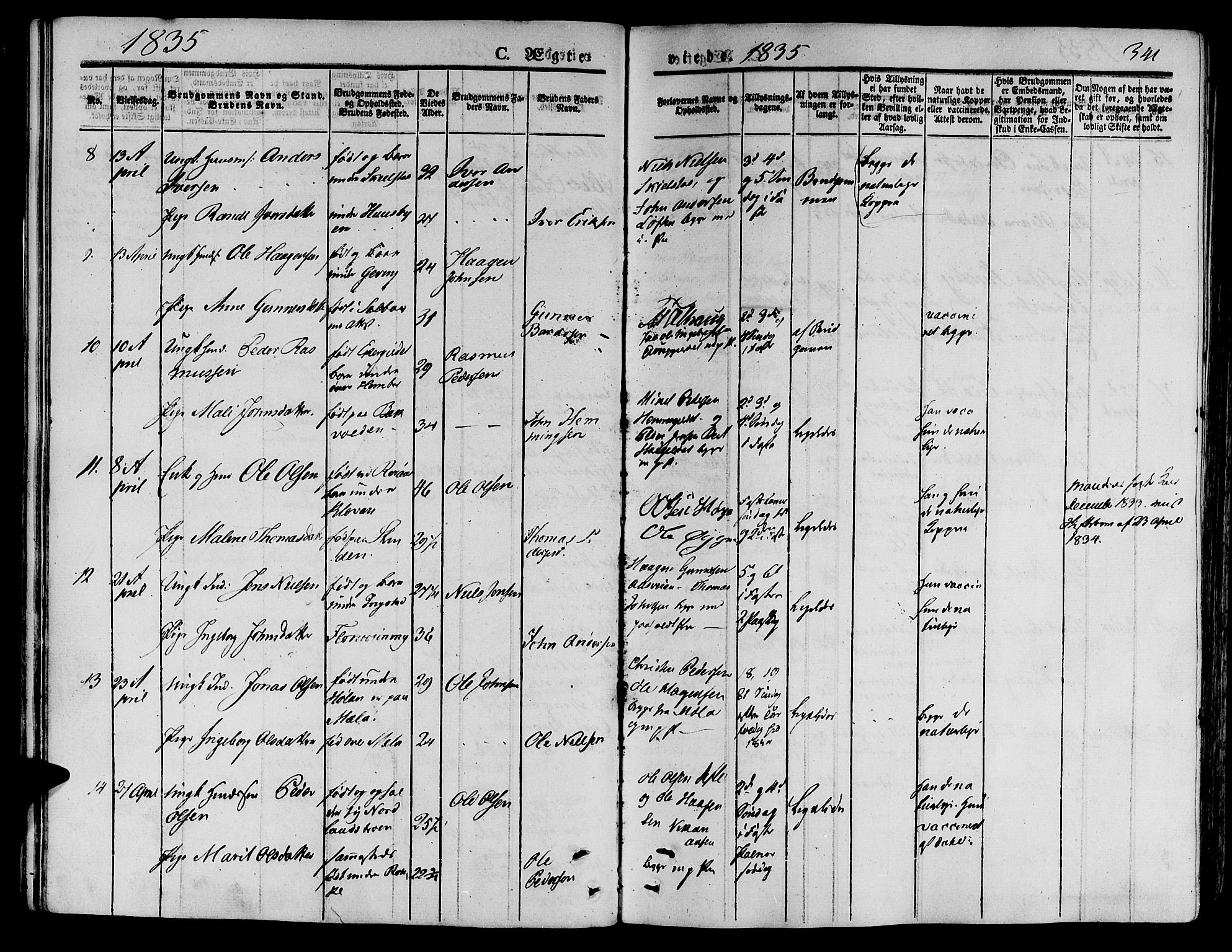 Ministerialprotokoller, klokkerbøker og fødselsregistre - Nord-Trøndelag, AV/SAT-A-1458/709/L0072: Parish register (official) no. 709A12, 1833-1844, p. 341