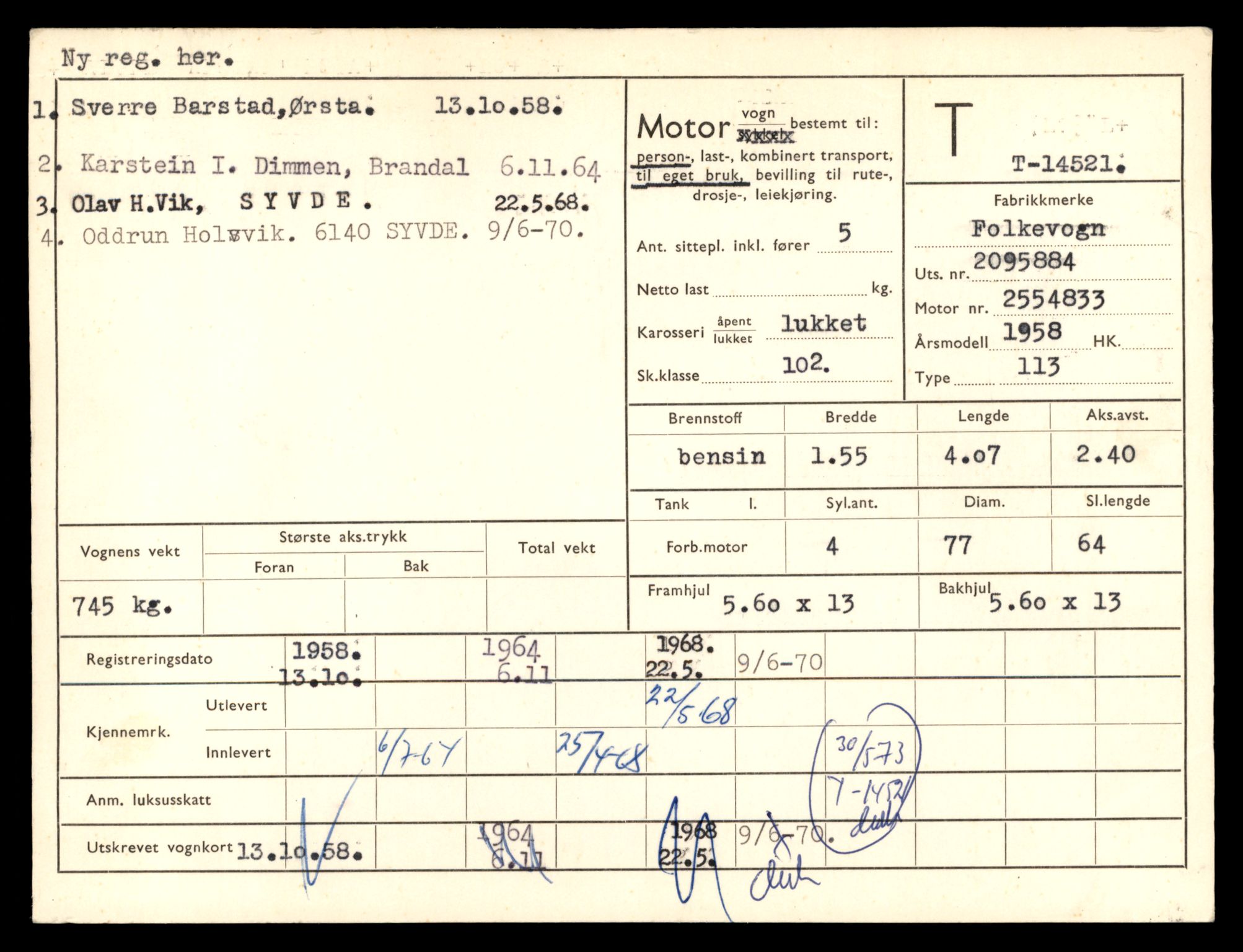 Møre og Romsdal vegkontor - Ålesund trafikkstasjon, AV/SAT-A-4099/F/Fe/L0046: Registreringskort for kjøretøy T 14445 - T 14579, 1927-1998