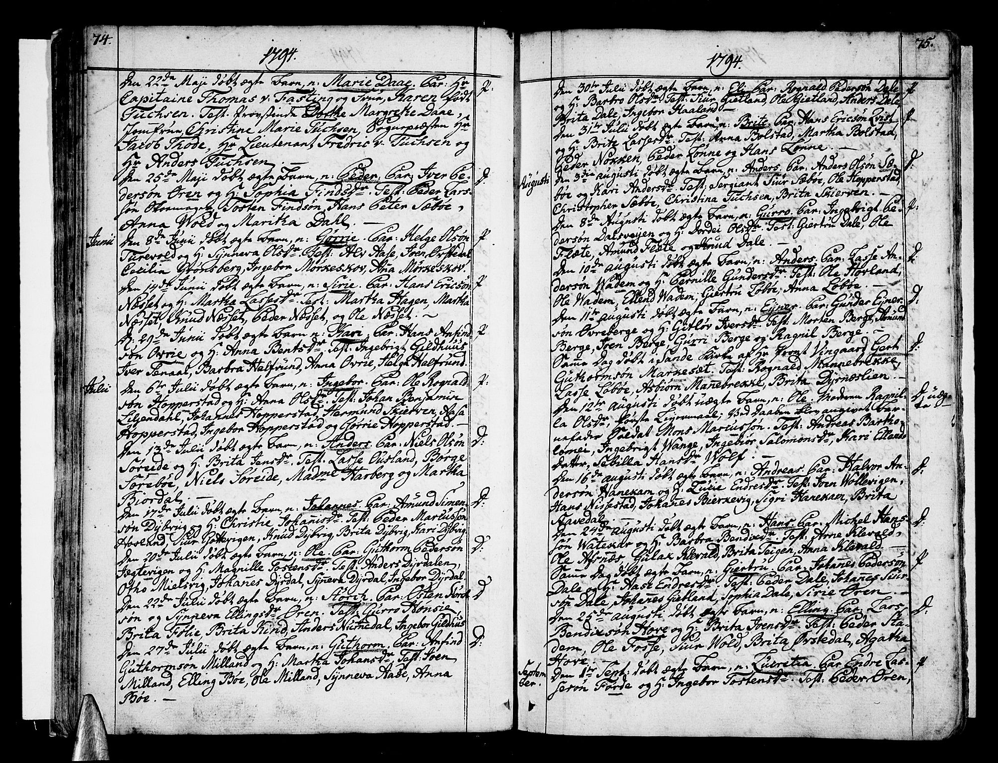 Vik sokneprestembete, SAB/A-81501: Parish register (official) no. A 5, 1787-1820, p. 74-75