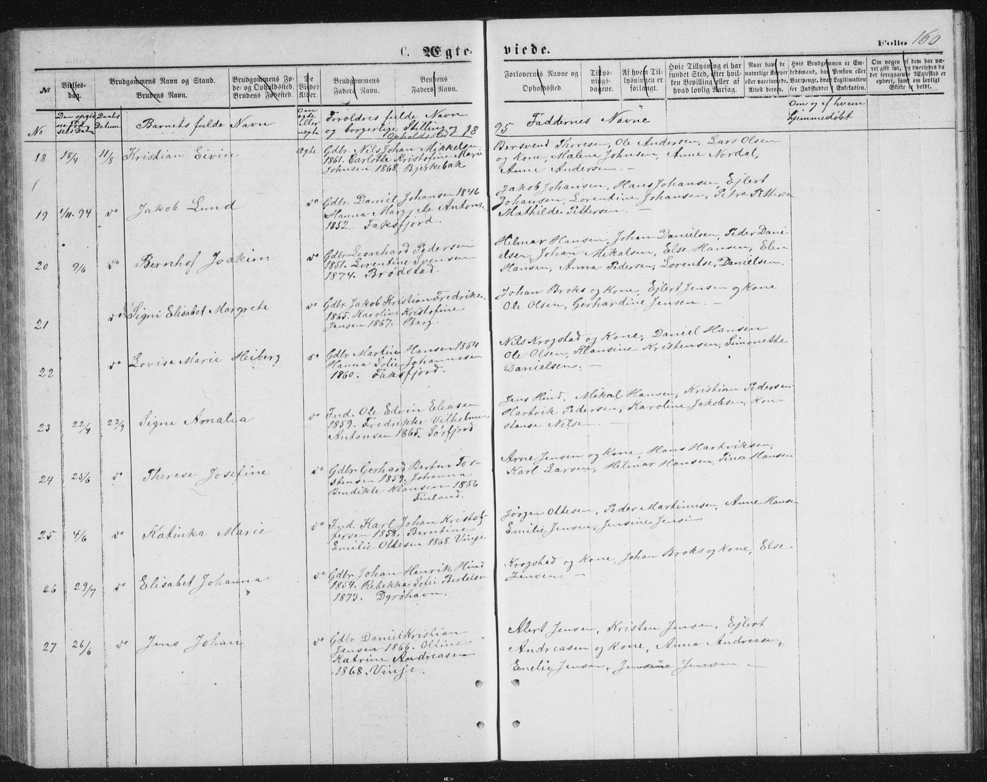 Tranøy sokneprestkontor, AV/SATØ-S-1313/I/Ia/Iab/L0013klokker: Parish register (copy) no. 13, 1874-1896, p. 160