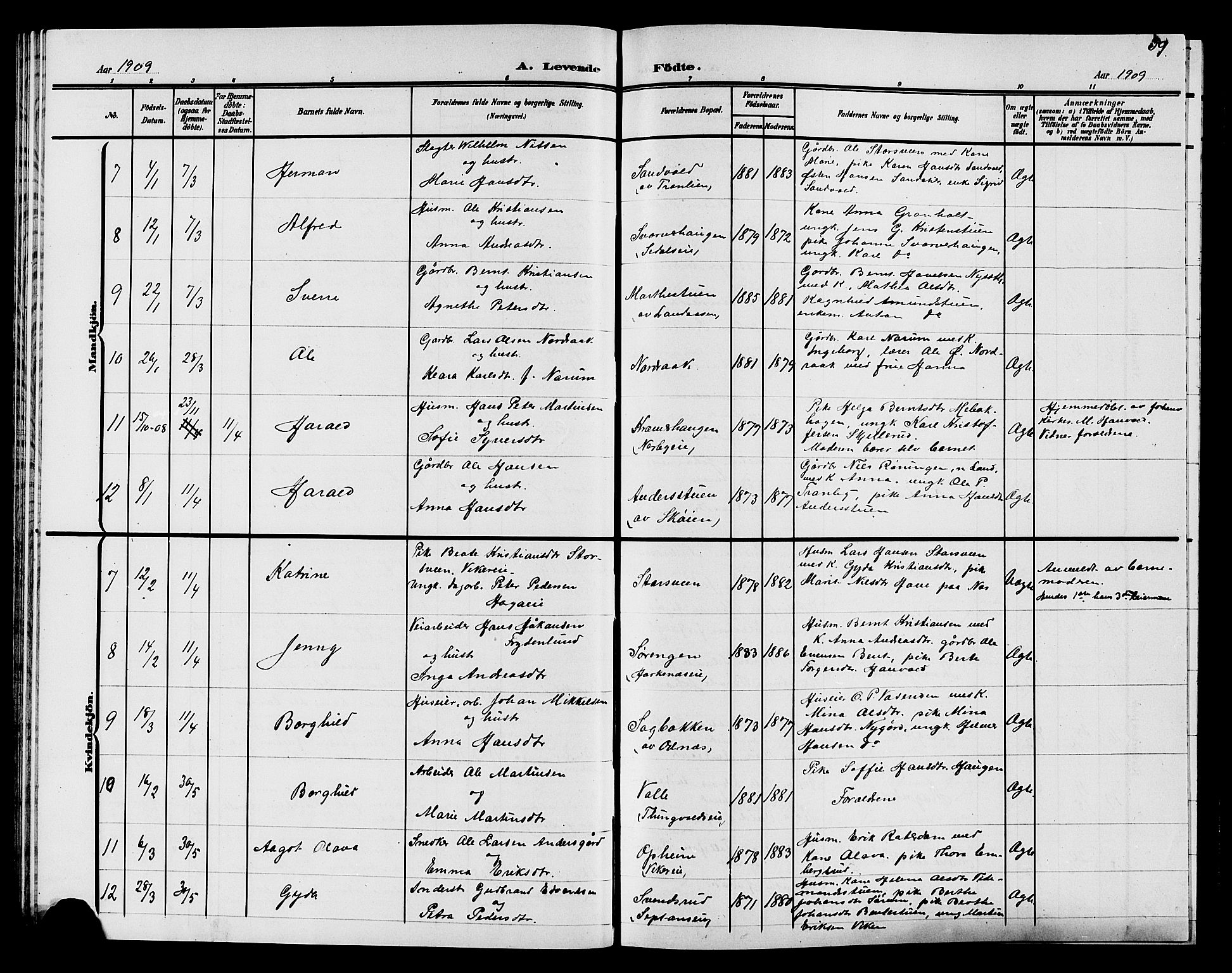 Søndre Land prestekontor, AV/SAH-PREST-122/L/L0005: Parish register (copy) no. 5, 1902-1911, p. 39