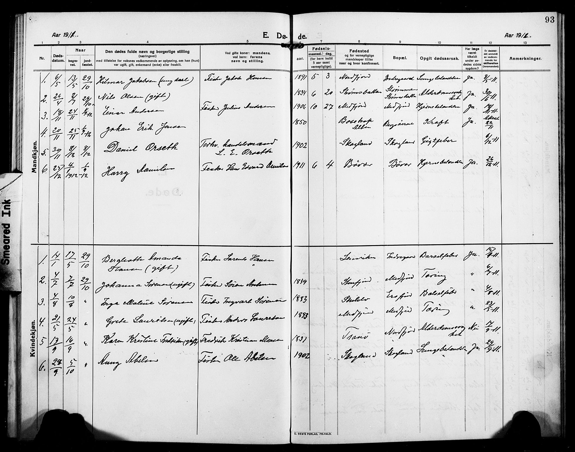 Berg sokneprestkontor, SATØ/S-1318/G/Ga/Gab/L0006klokker: Parish register (copy) no. 6, 1912-1921, p. 93