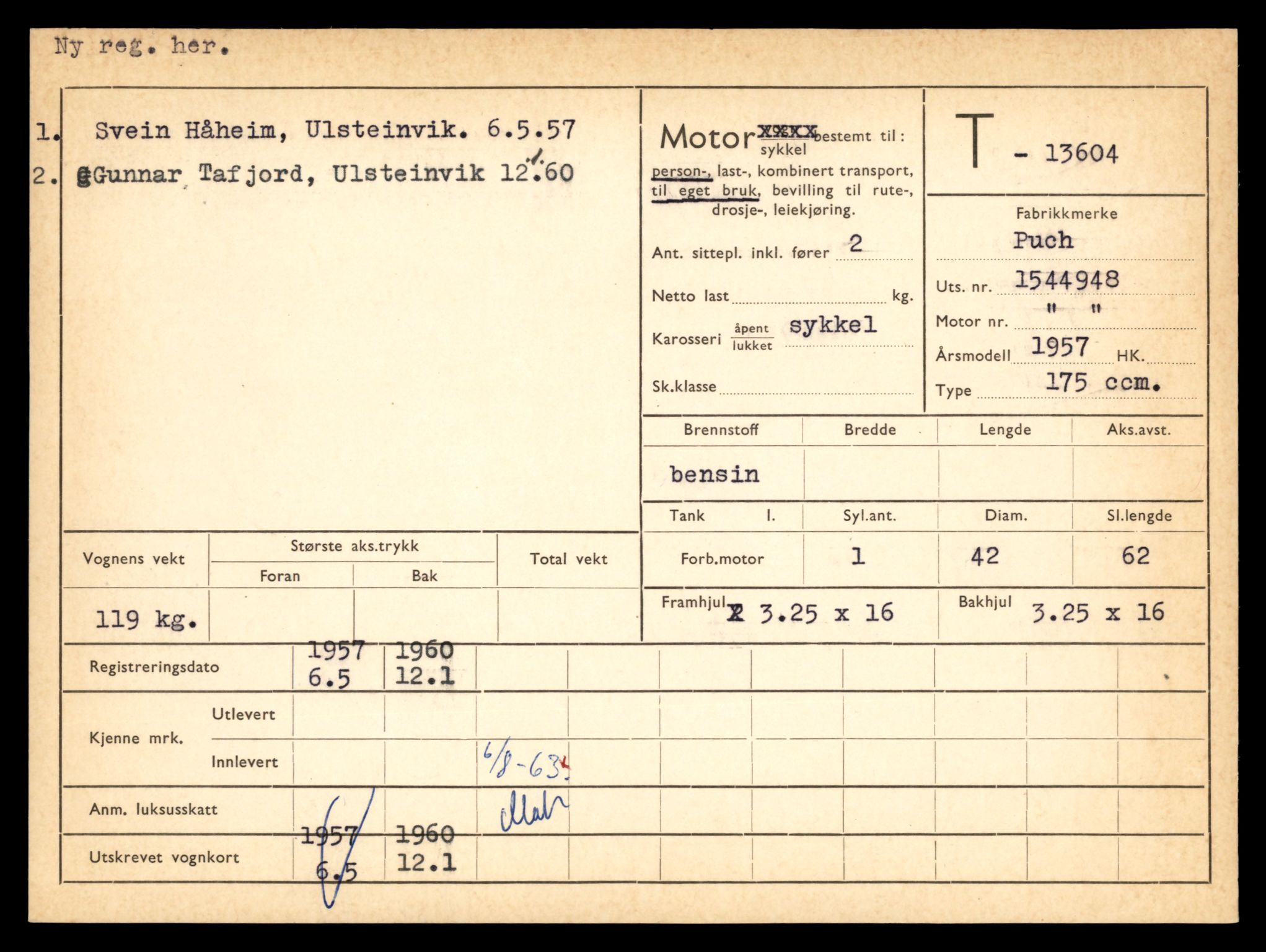 Møre og Romsdal vegkontor - Ålesund trafikkstasjon, AV/SAT-A-4099/F/Fe/L0040: Registreringskort for kjøretøy T 13531 - T 13709, 1927-1998, p. 1314