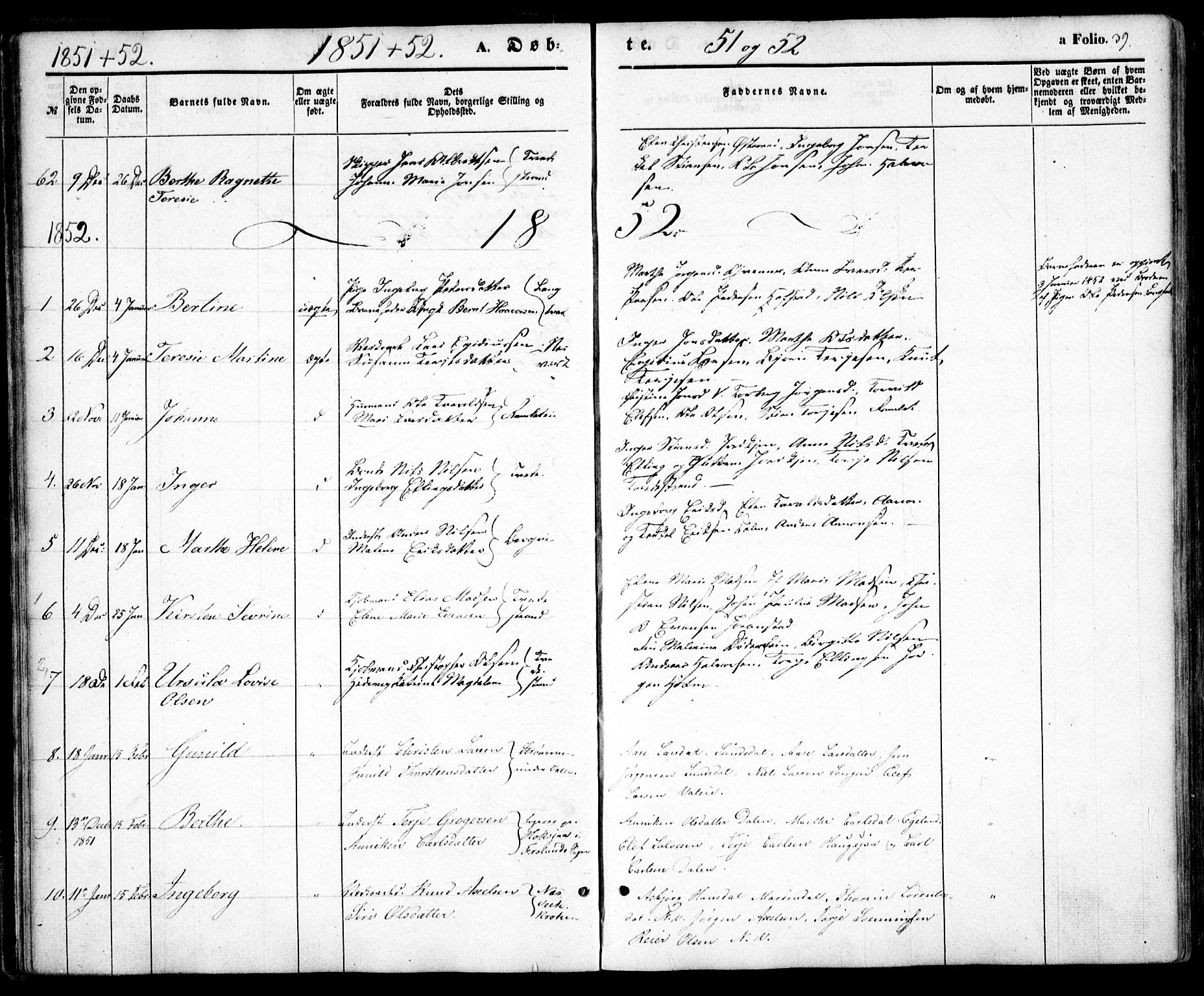 Holt sokneprestkontor, AV/SAK-1111-0021/F/Fa/L0008: Parish register (official) no. A 8, 1849-1860, p. 39