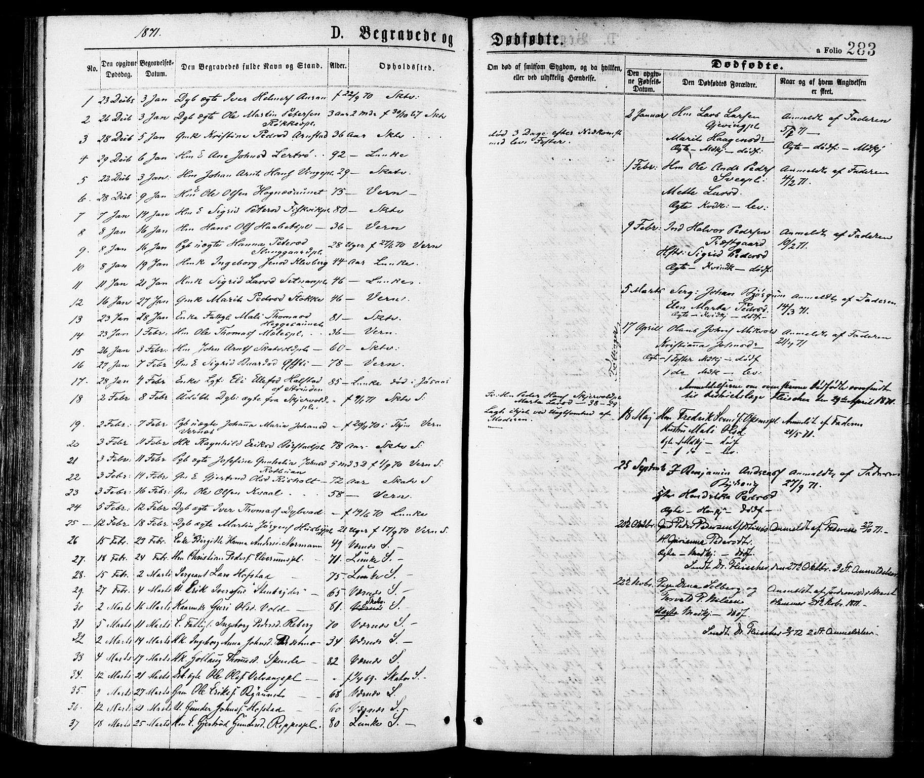 Ministerialprotokoller, klokkerbøker og fødselsregistre - Nord-Trøndelag, SAT/A-1458/709/L0076: Parish register (official) no. 709A16, 1871-1879, p. 283