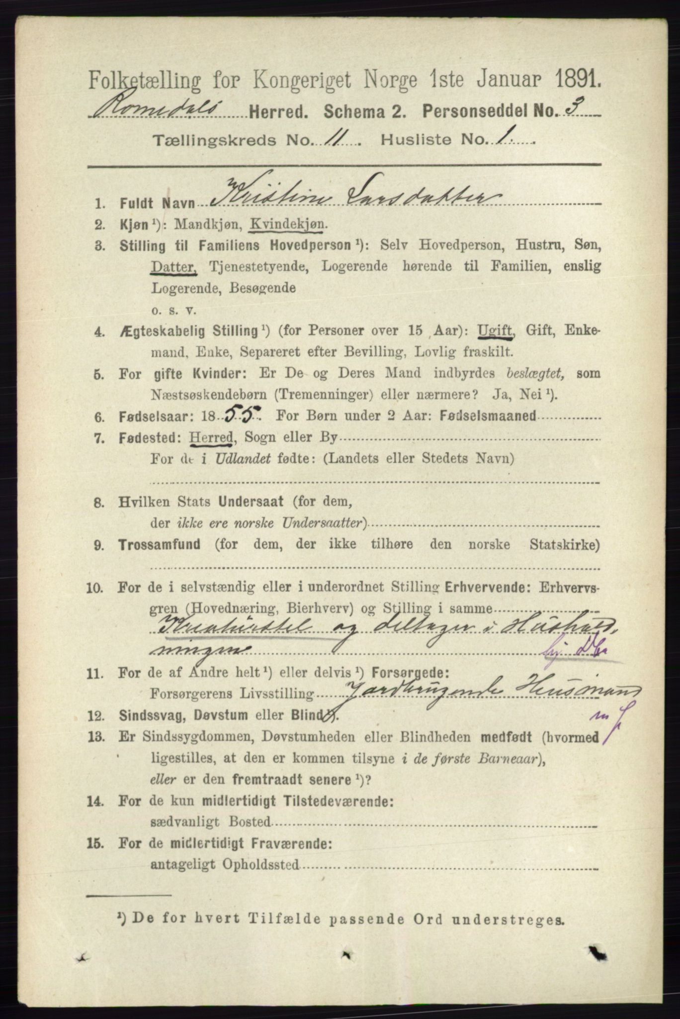 RA, 1891 census for 0416 Romedal, 1891, p. 5404