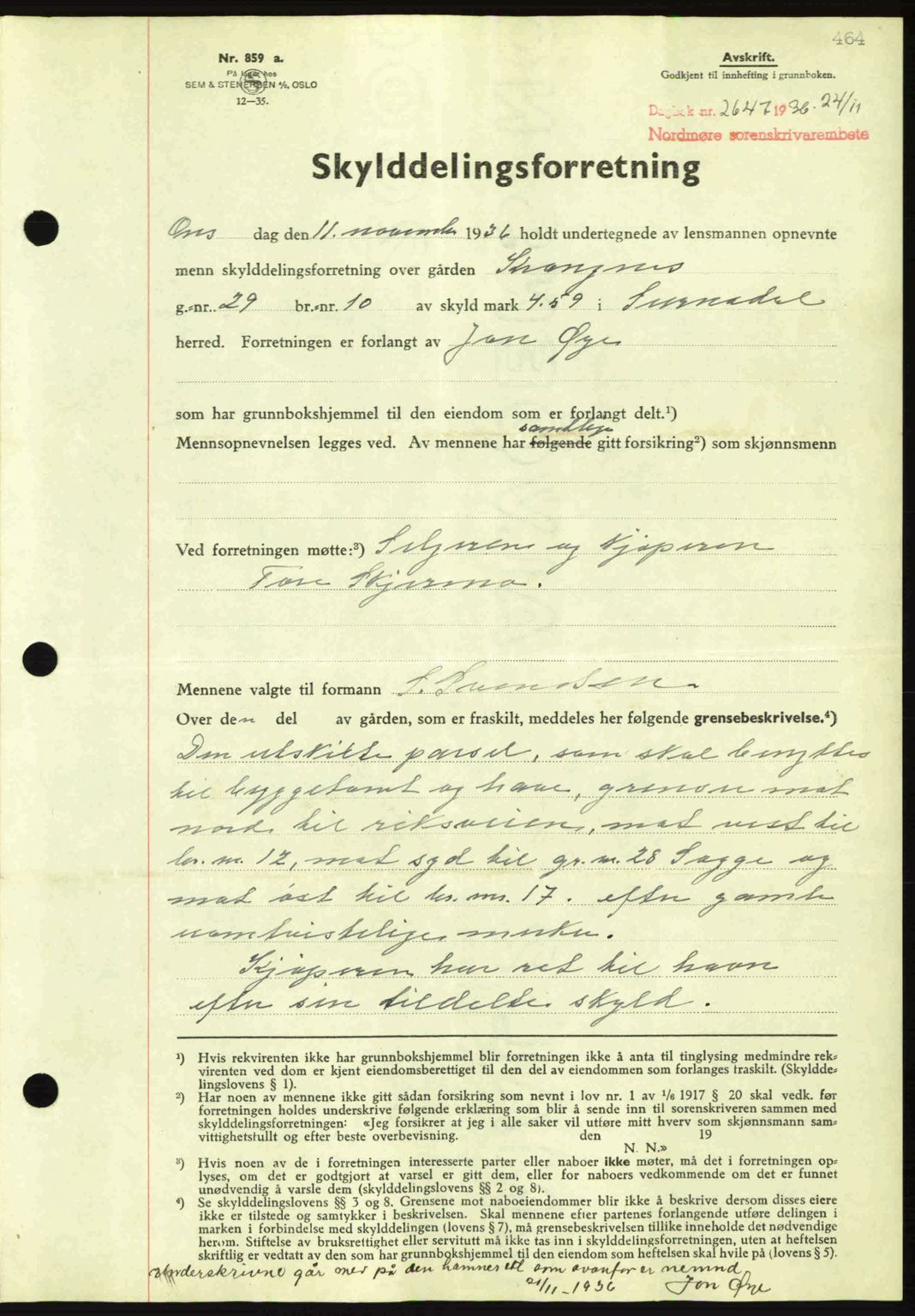 Nordmøre sorenskriveri, AV/SAT-A-4132/1/2/2Ca: Mortgage book no. A80, 1936-1937, Diary no: : 2647/1936