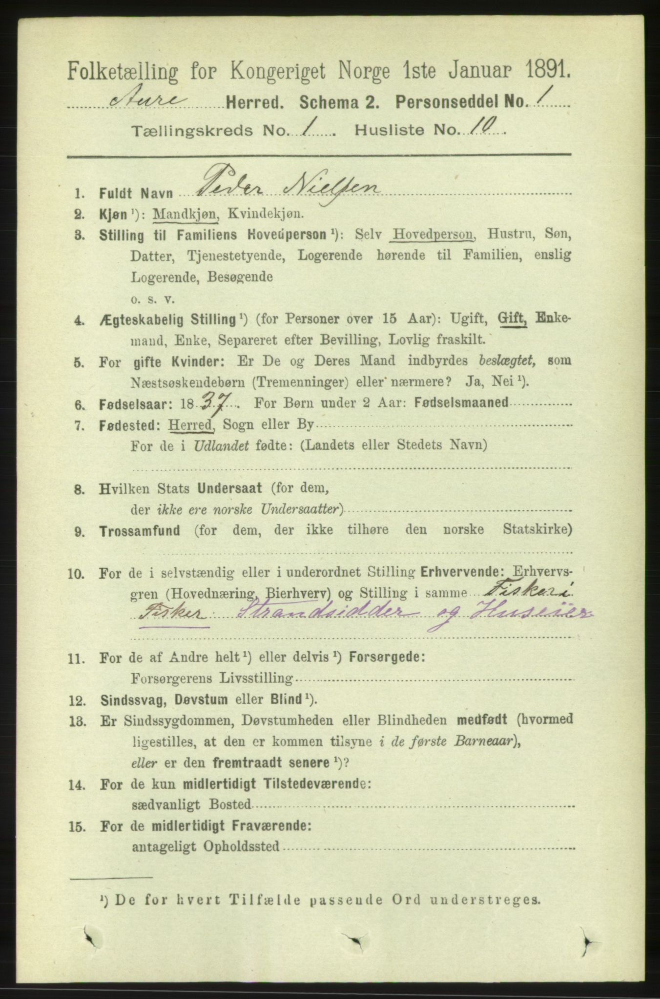 RA, 1891 census for 1569 Aure, 1891, p. 177