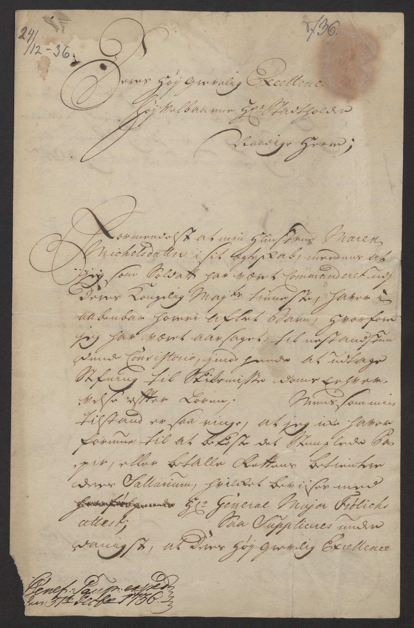 Stattholderembetet 1572-1771, AV/RA-EA-2870/Ef/L0108: Brev fra embetsmenn og andre, 1735-1736, p. 336