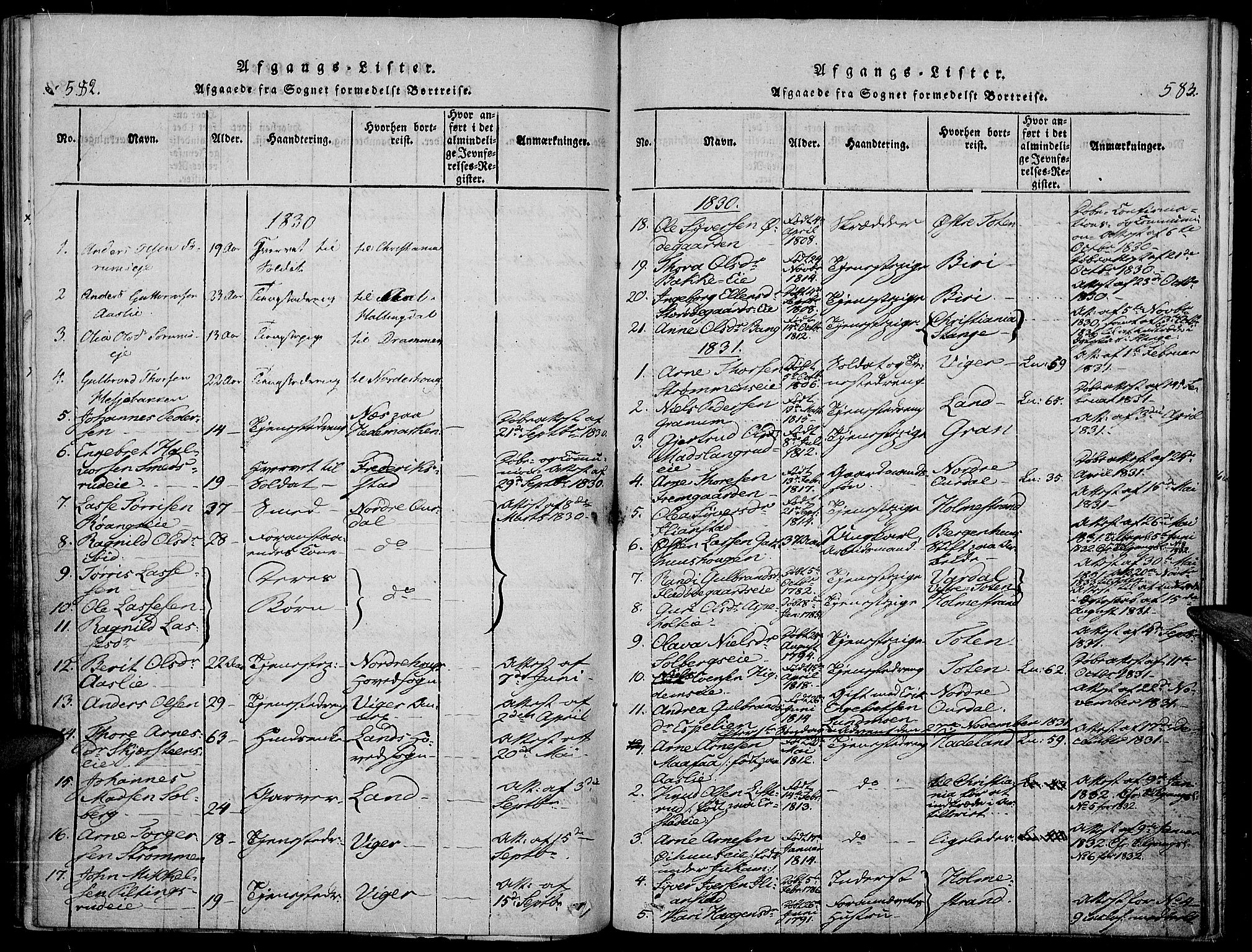 Sør-Aurdal prestekontor, SAH/PREST-128/H/Ha/Haa/L0003: Parish register (official) no. 3, 1825-1840, p. 582-583