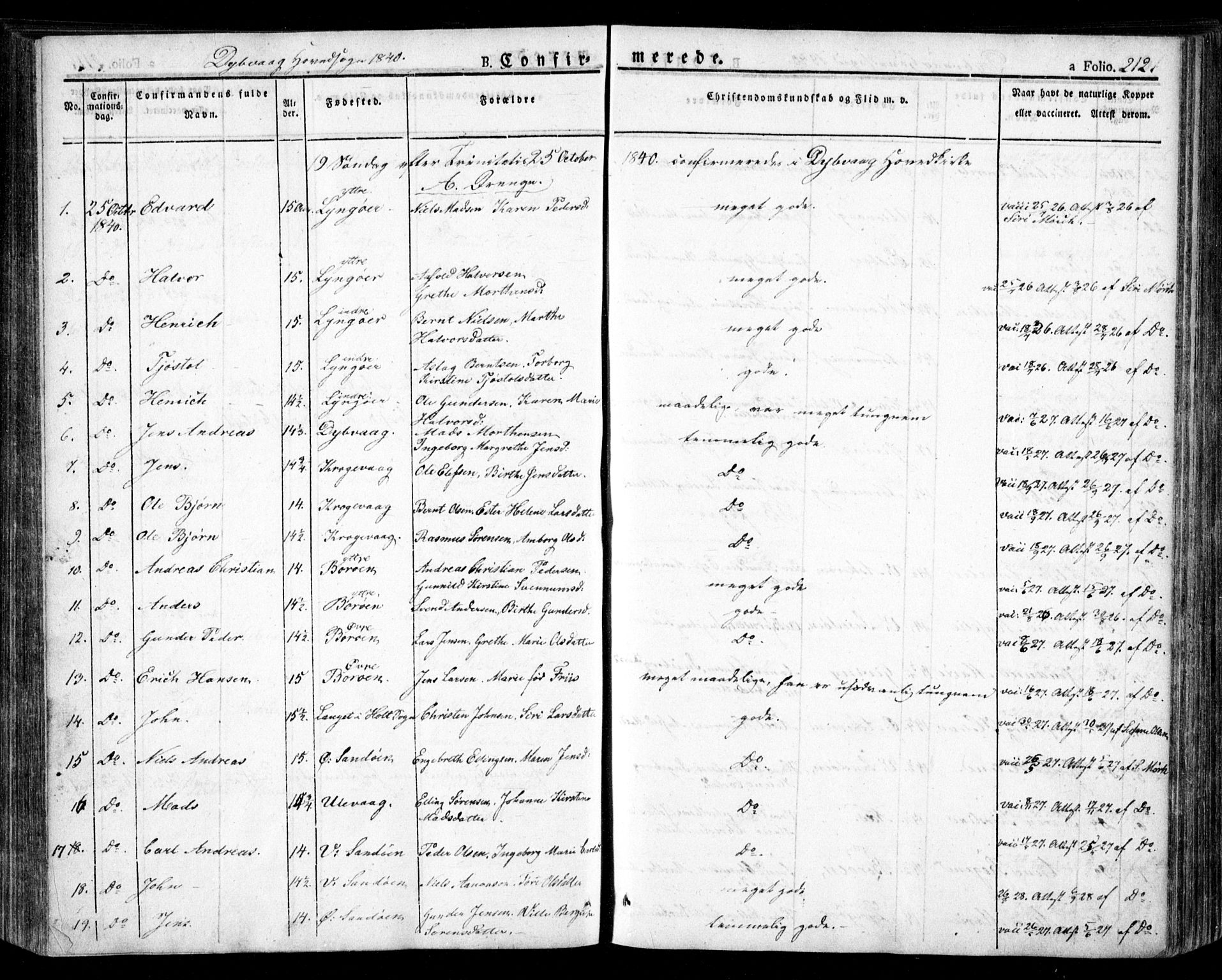 Dypvåg sokneprestkontor, AV/SAK-1111-0007/F/Fa/Faa/L0004: Parish register (official) no. A 4, 1824-1840, p. 212