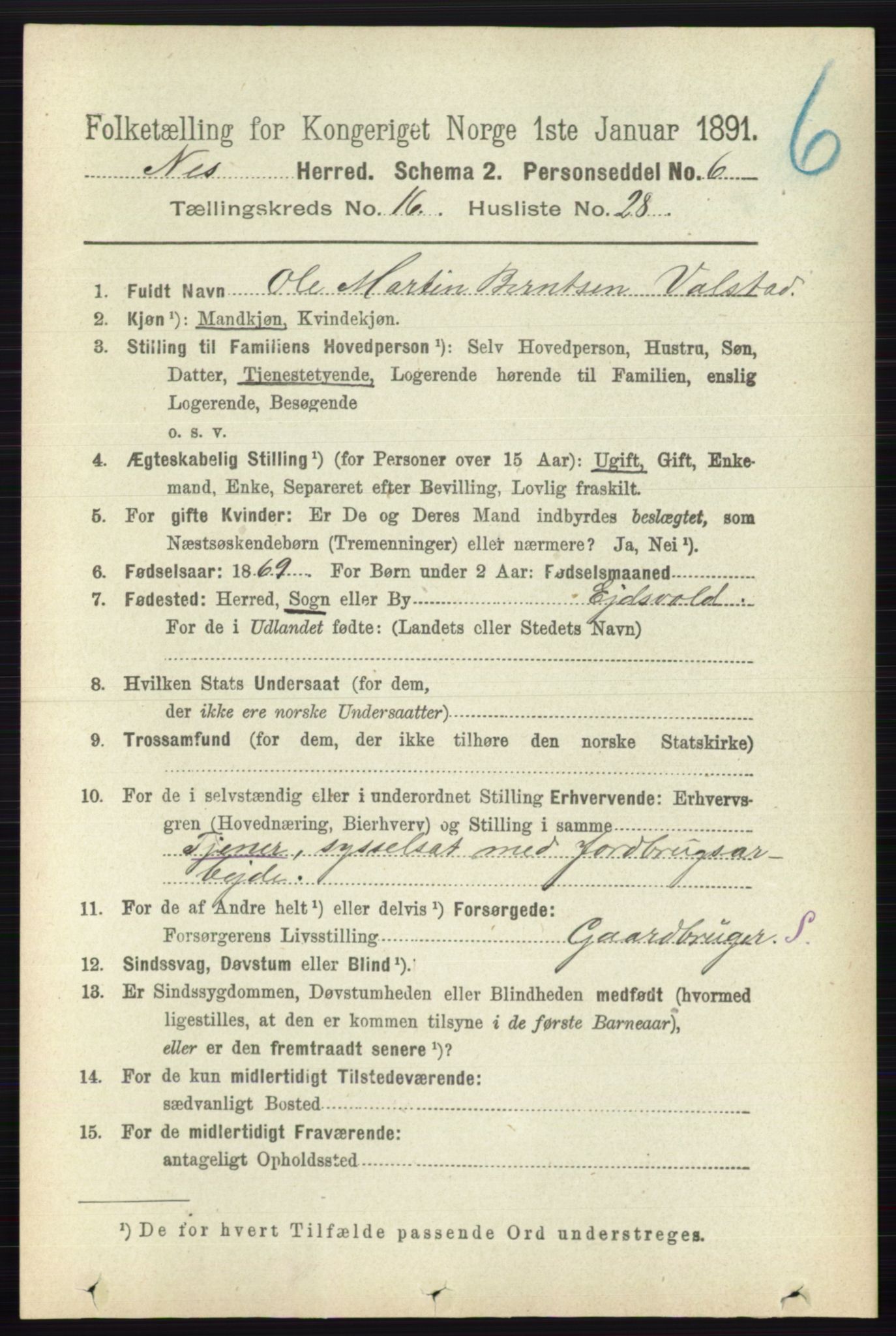 RA, 1891 census for 0236 Nes, 1891, p. 9726