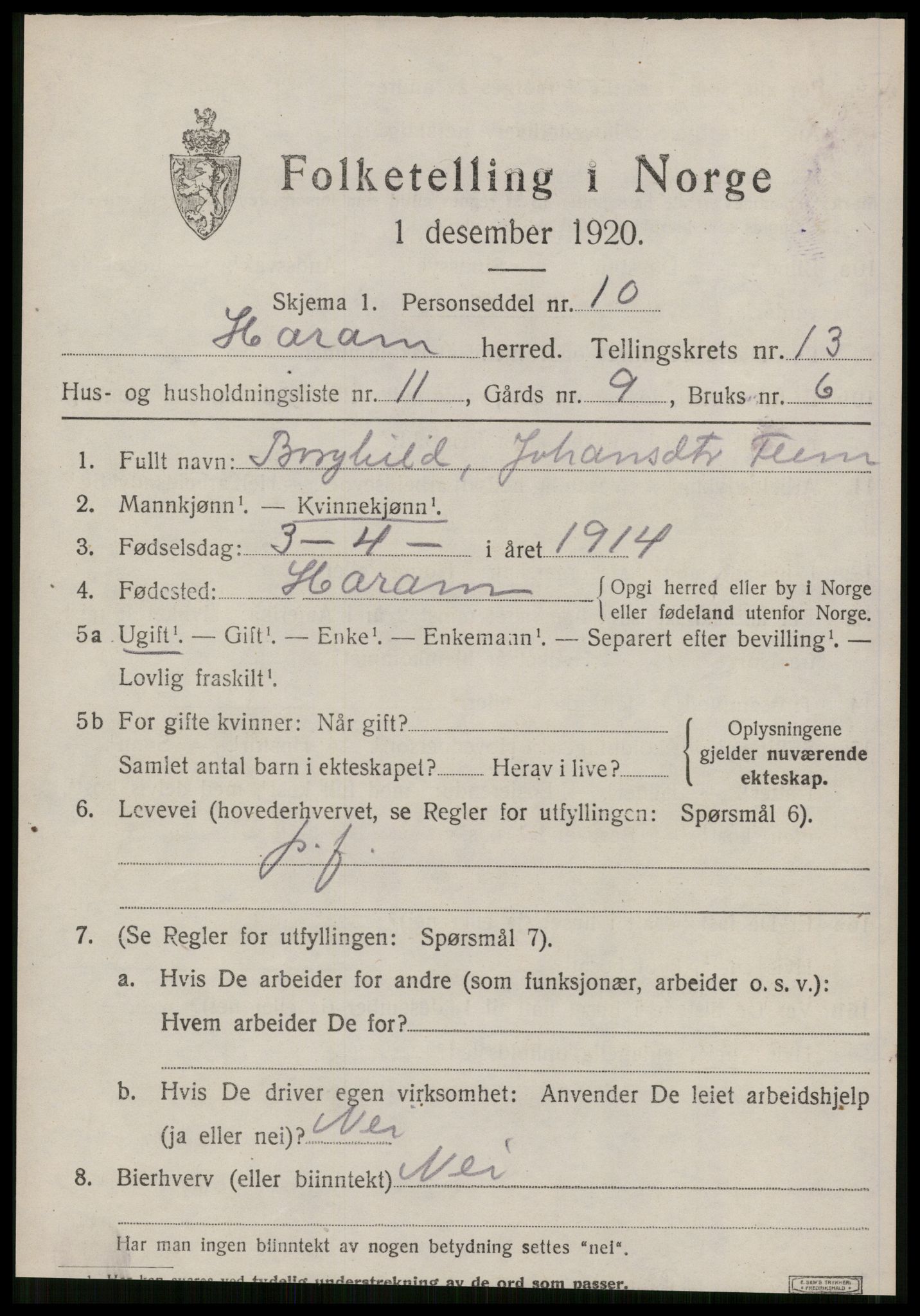 SAT, 1920 census for Haram, 1920, p. 7149