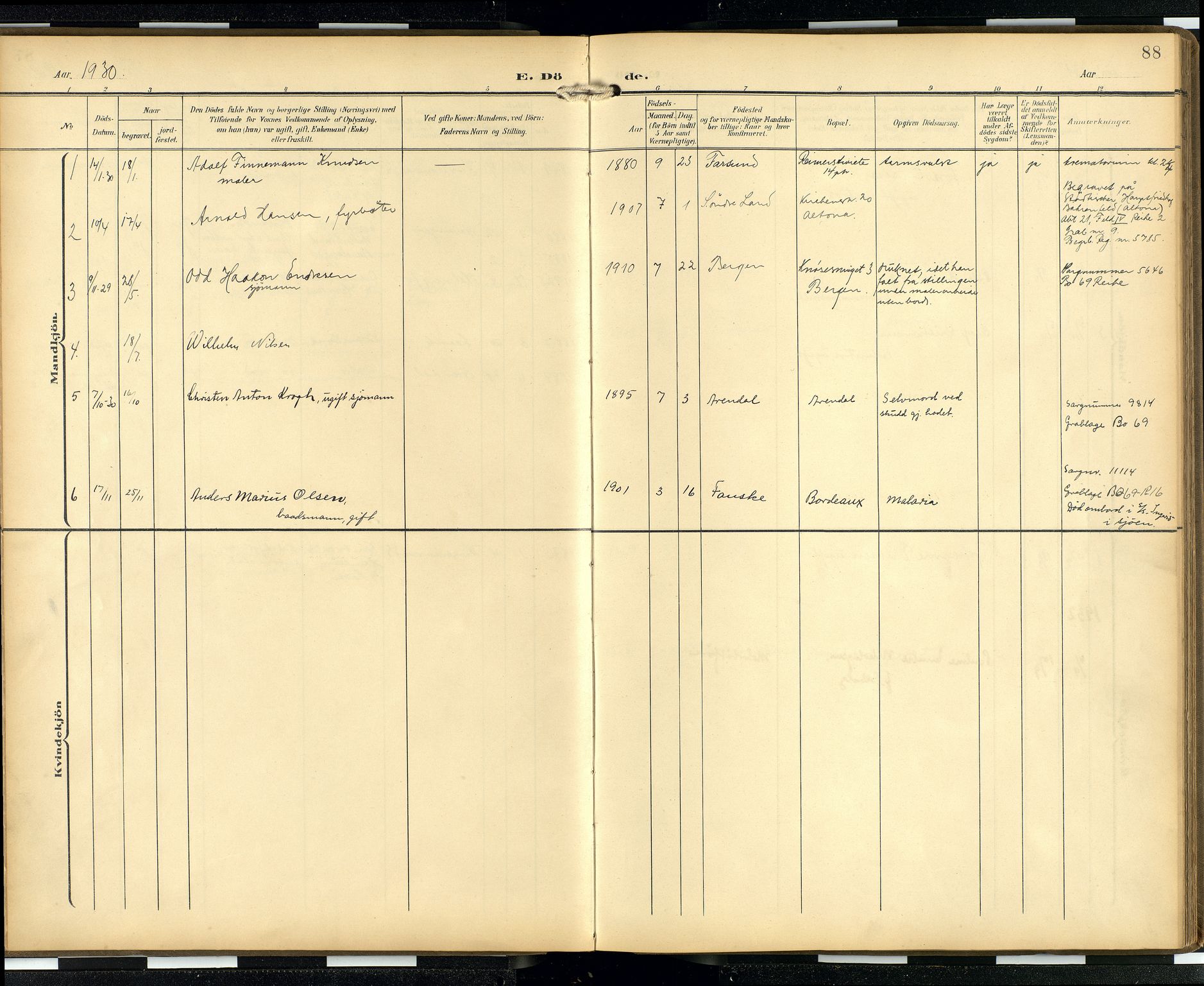 Den norske sjømannsmisjon i utlandet/Hamburg, AV/SAB-SAB/PA-0107/H/Ha/L0001: Parish register (official) no. A 1, 1907-1951, p. 87b-88a