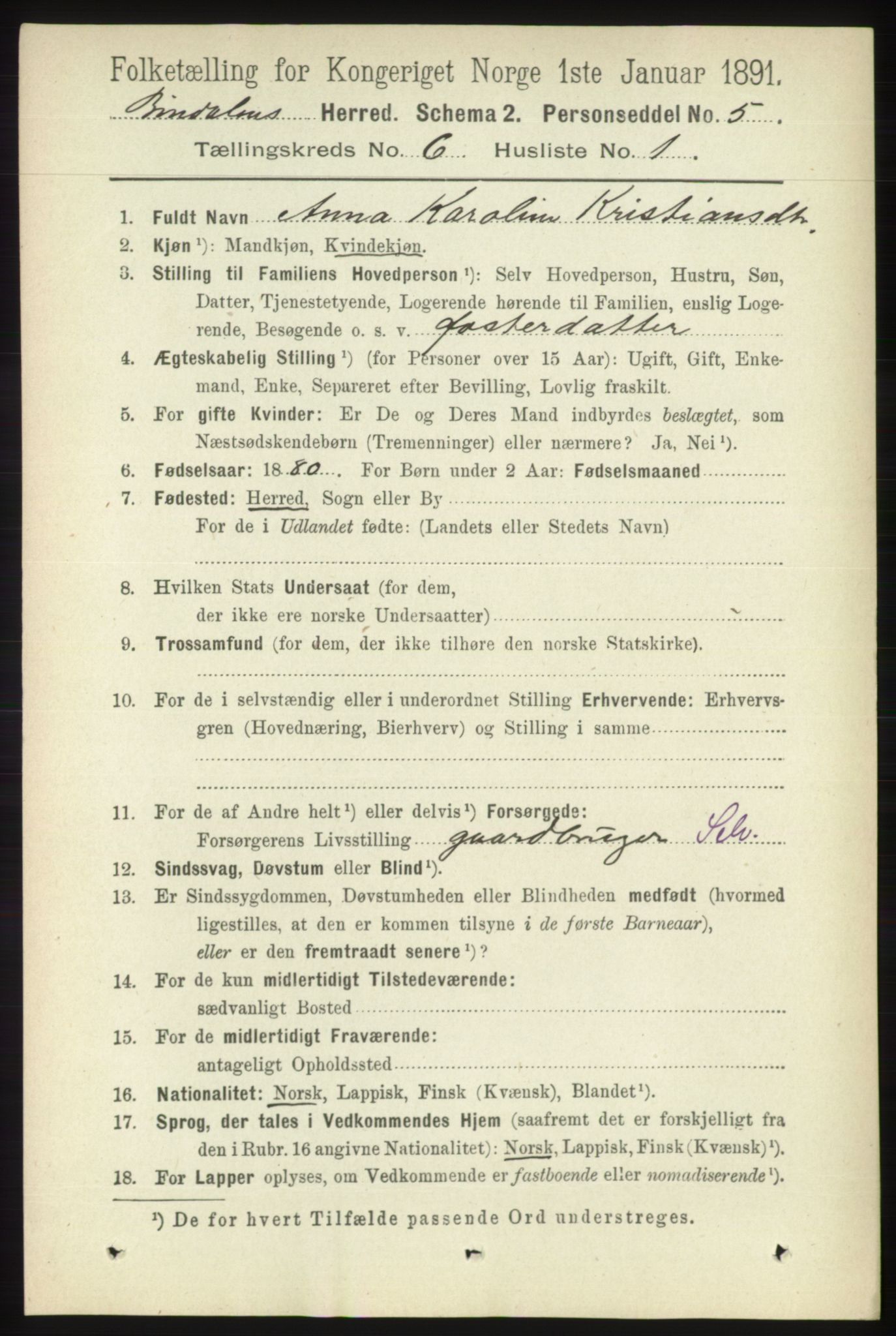 RA, 1891 census for 1811 Bindal, 1891, p. 1716