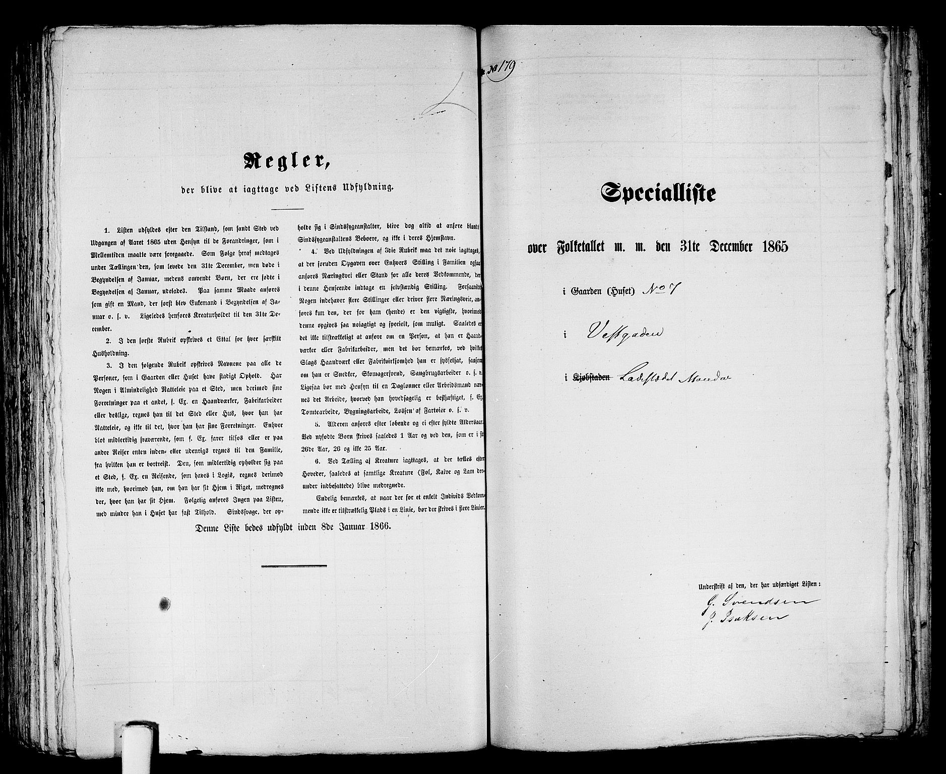 RA, 1865 census for Mandal/Mandal, 1865, p. 360