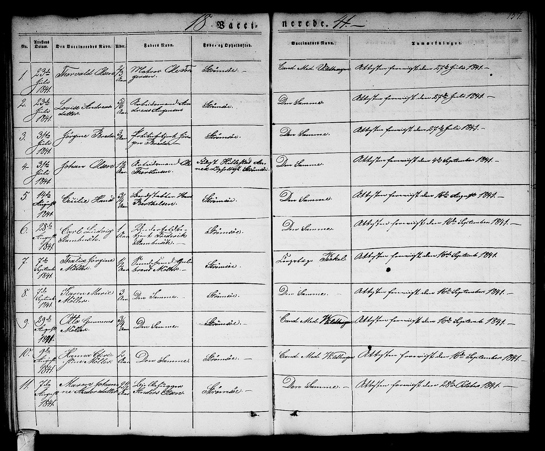 Strømsø kirkebøker, AV/SAKO-A-246/F/Fa/L0013: Parish register (official) no. I 13, 1830-1847, p. 157