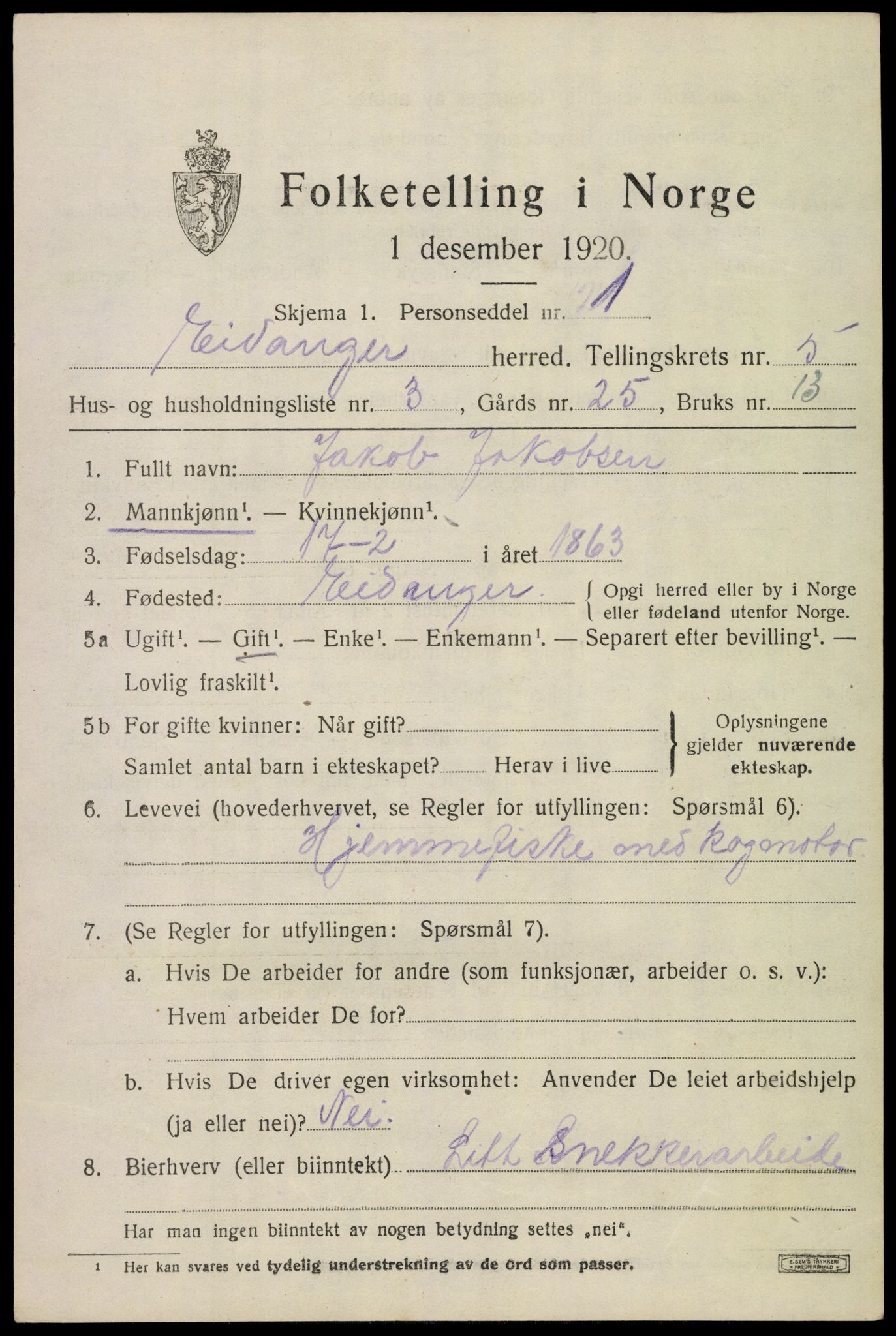 SAKO, 1920 census for Eidanger, 1920, p. 5034