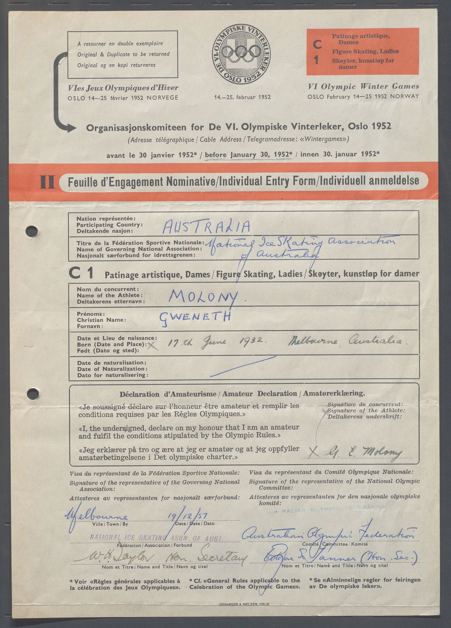 Organisasjonskomiteen for de VI. olympiske vinterleker, OBA/A-20130/H/Ha, 1951-1952, p. 1278