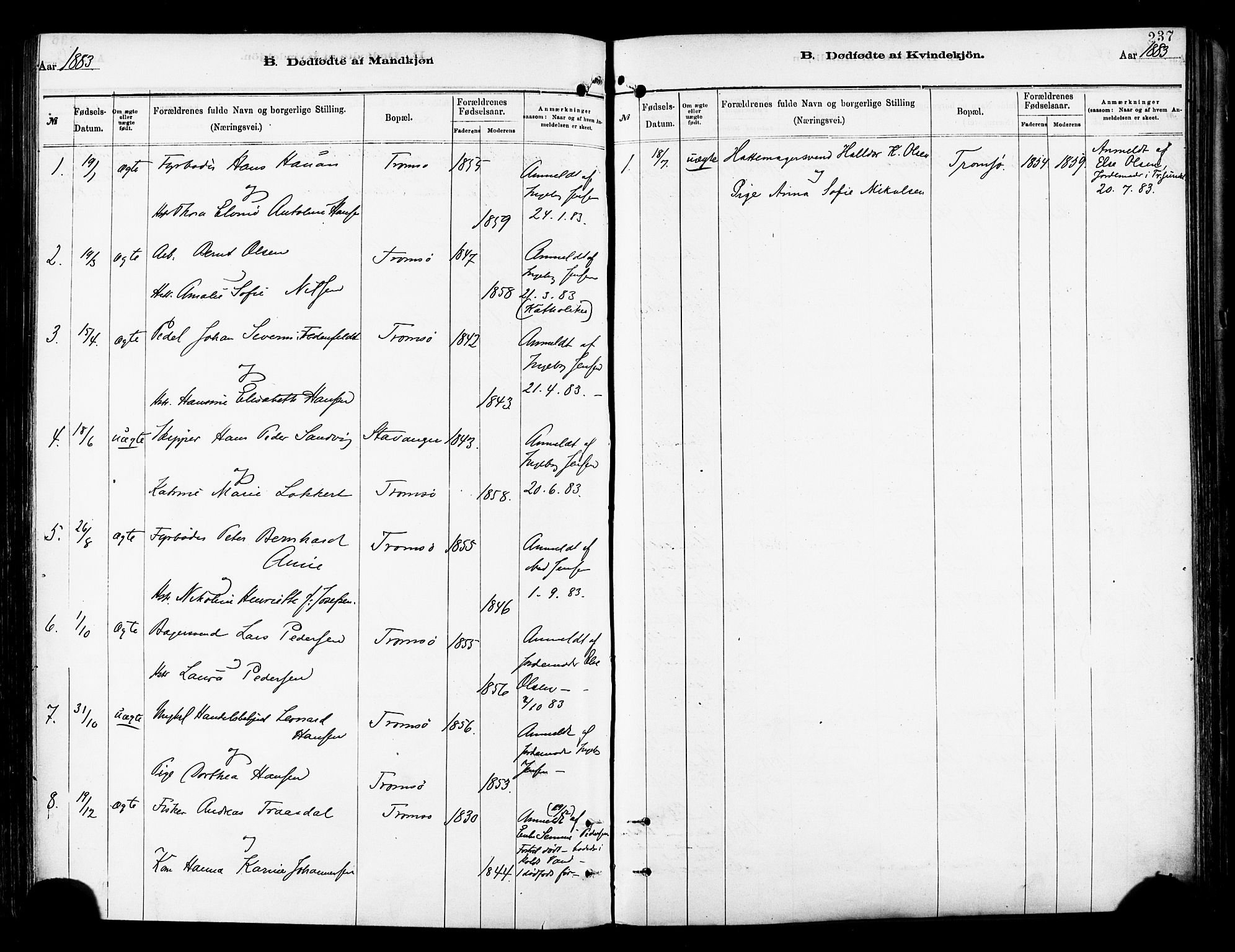 Tromsø sokneprestkontor/stiftsprosti/domprosti, SATØ/S-1343/G/Ga/L0014kirke: Parish register (official) no. 14, 1878-1888, p. 237
