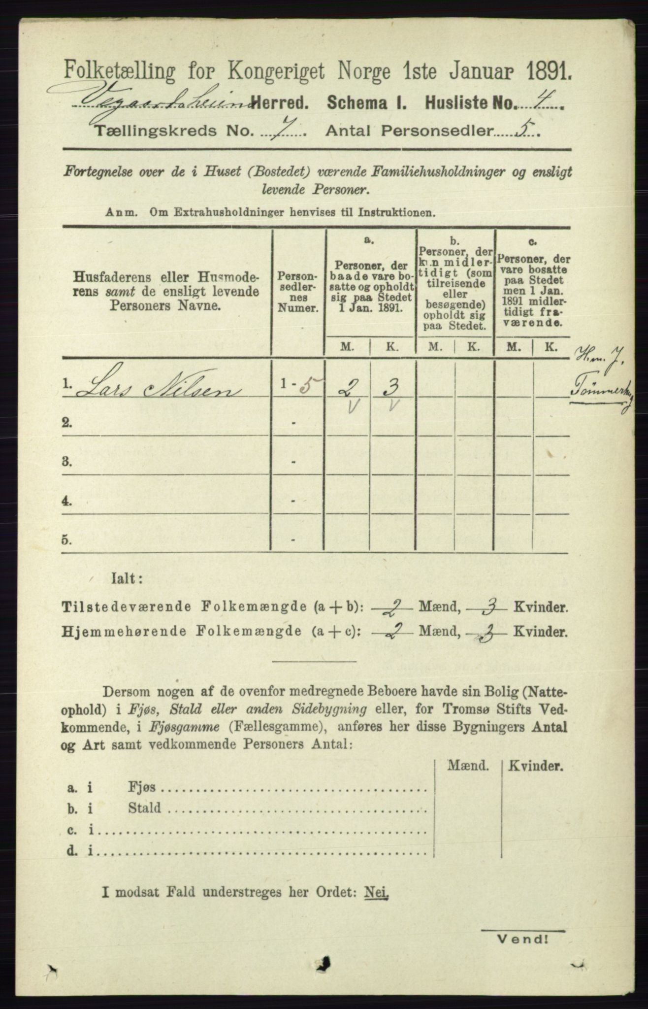 RA, 1891 census for 0912 Vegårshei, 1891, p. 1314