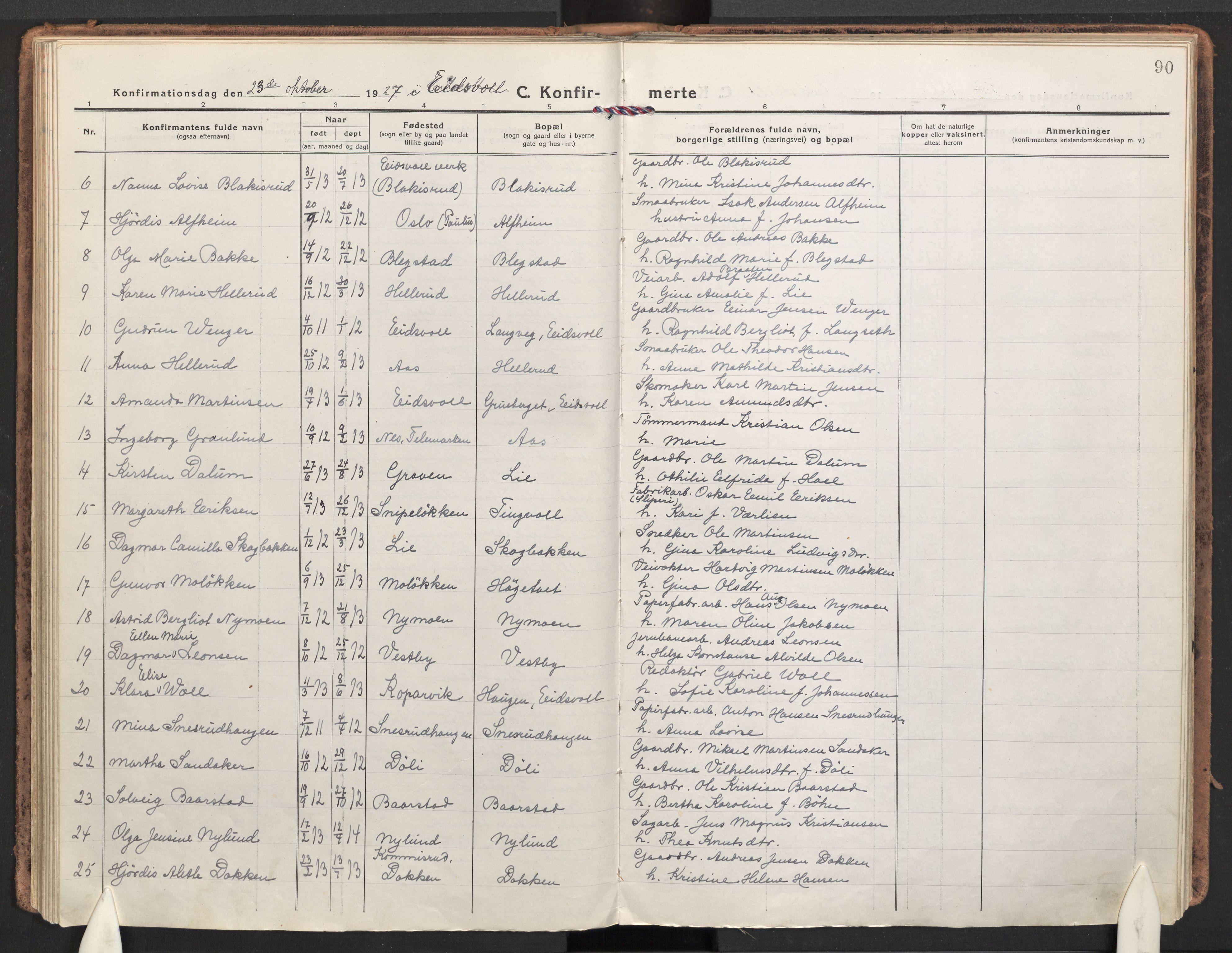 Eidsvoll prestekontor Kirkebøker, SAO/A-10888/F/Fa: Parish register (official) no. I 9, 1918-1935, p. 90