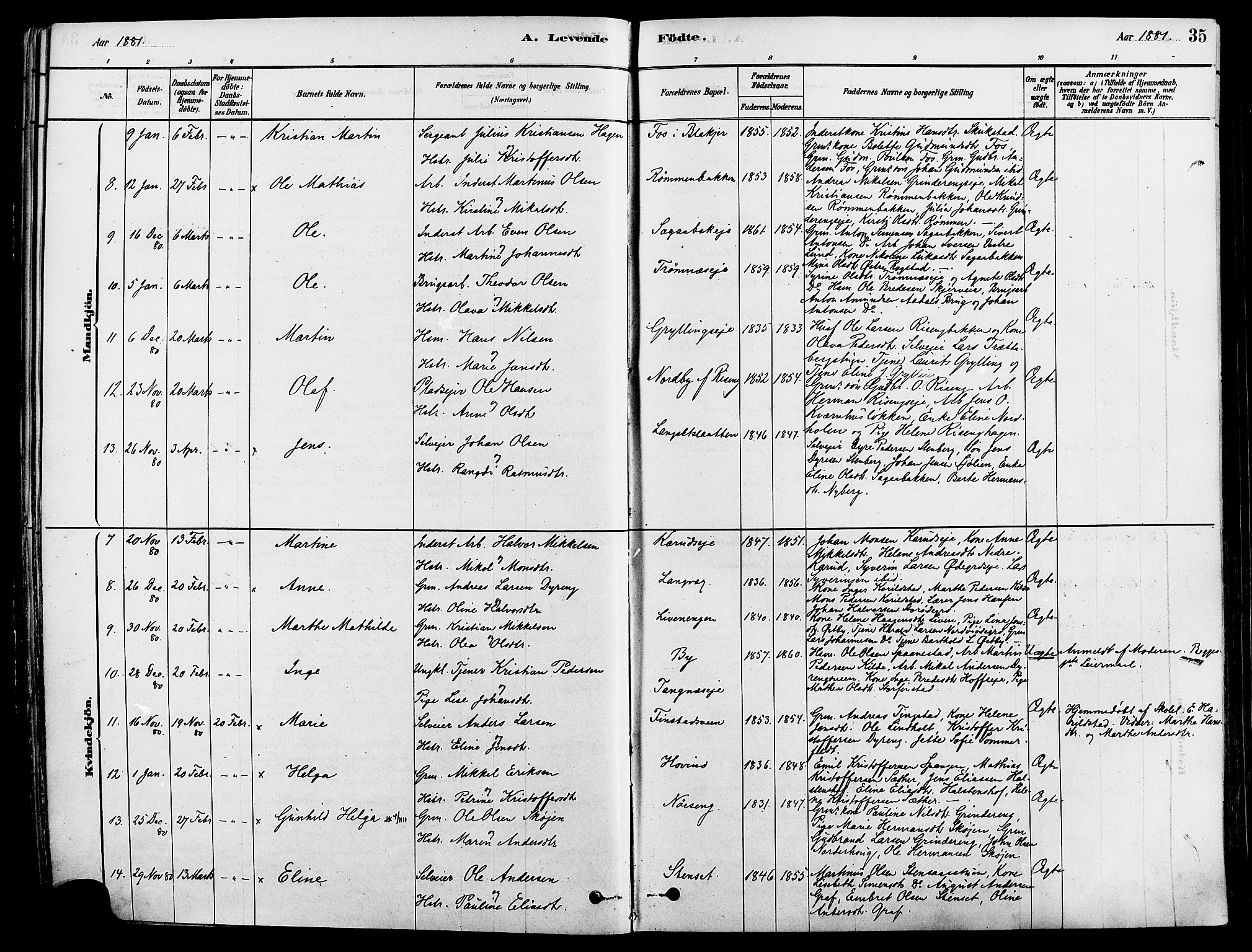 Løten prestekontor, AV/SAH-PREST-022/K/Ka/L0009: Parish register (official) no. 9, 1878-1891, p. 35