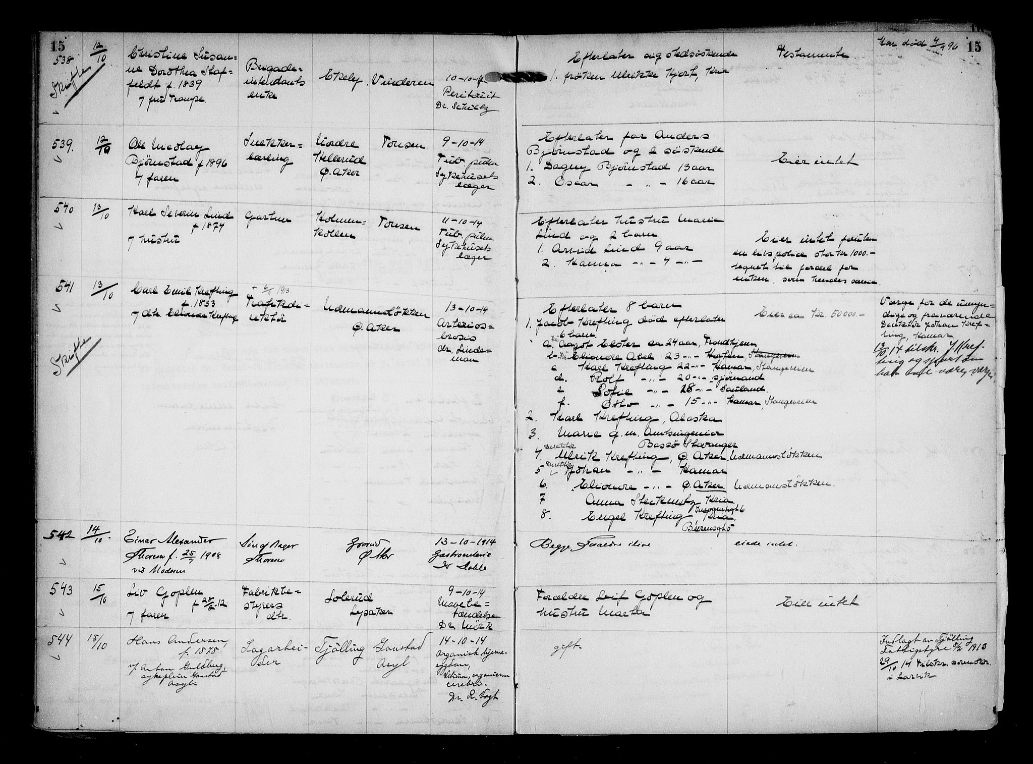 Aker kriminaldommer, skifte- og auksjonsforvalterembete, AV/SAO-A-10452/H/Hb/Hba/Hbaa/L0004: Dødsfallsprotokoll, 1914-1918, p. 15