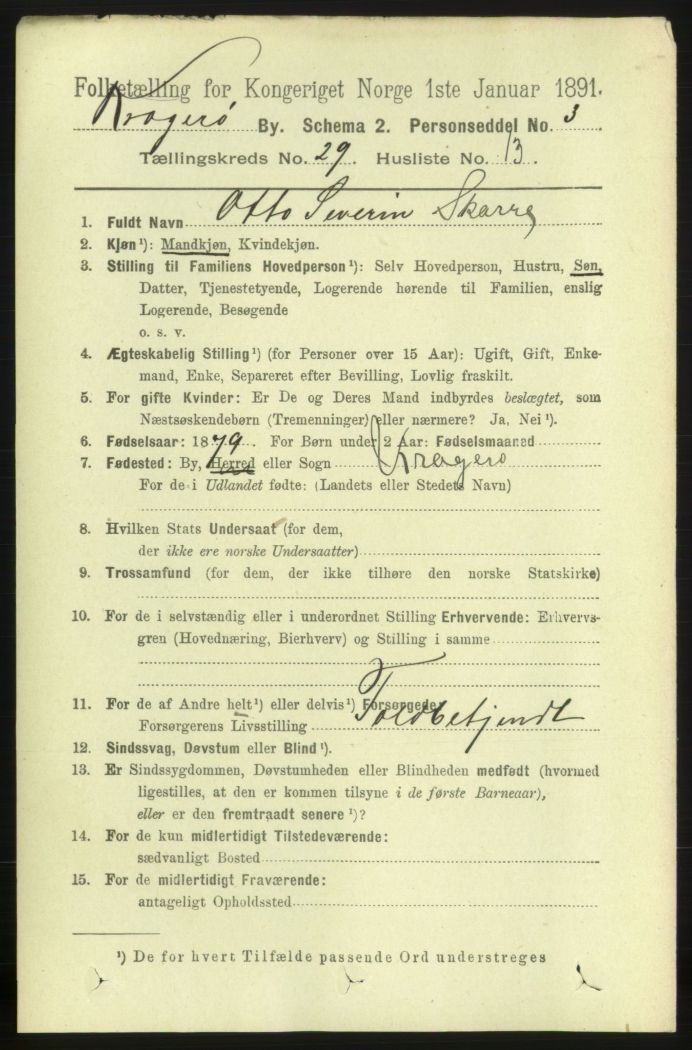 RA, 1891 census for 0801 Kragerø, 1891, p. 5550