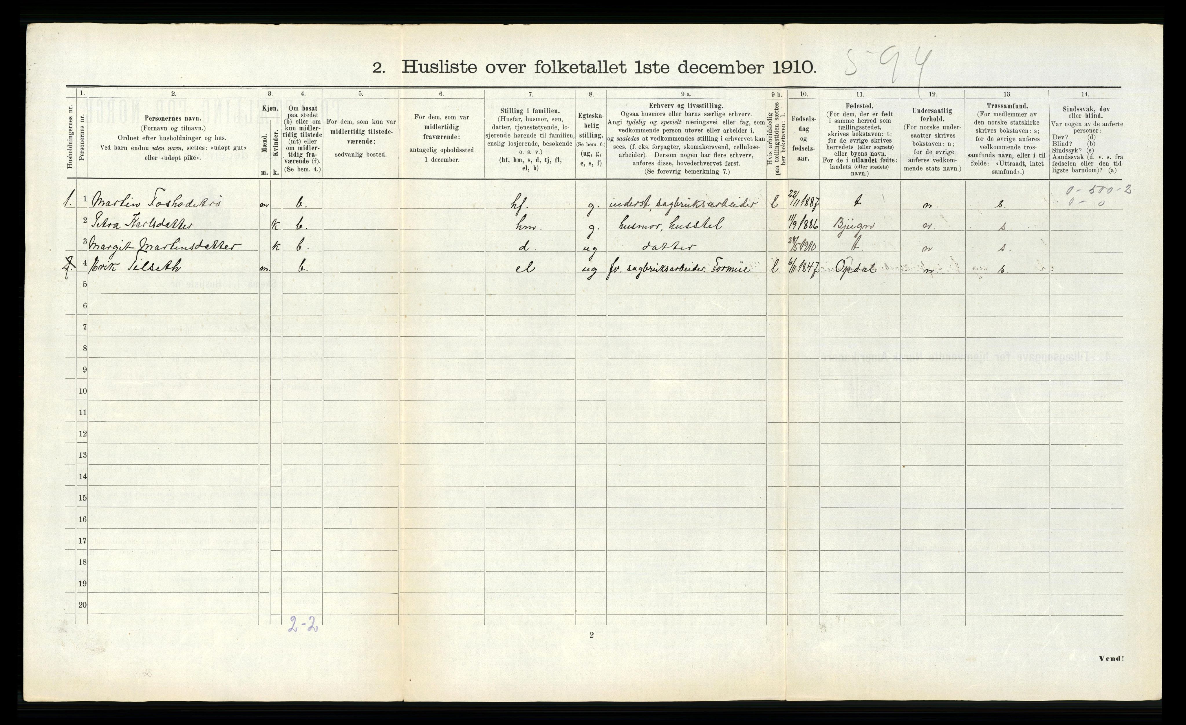 RA, 1910 census for Klæbu, 1910, p. 214