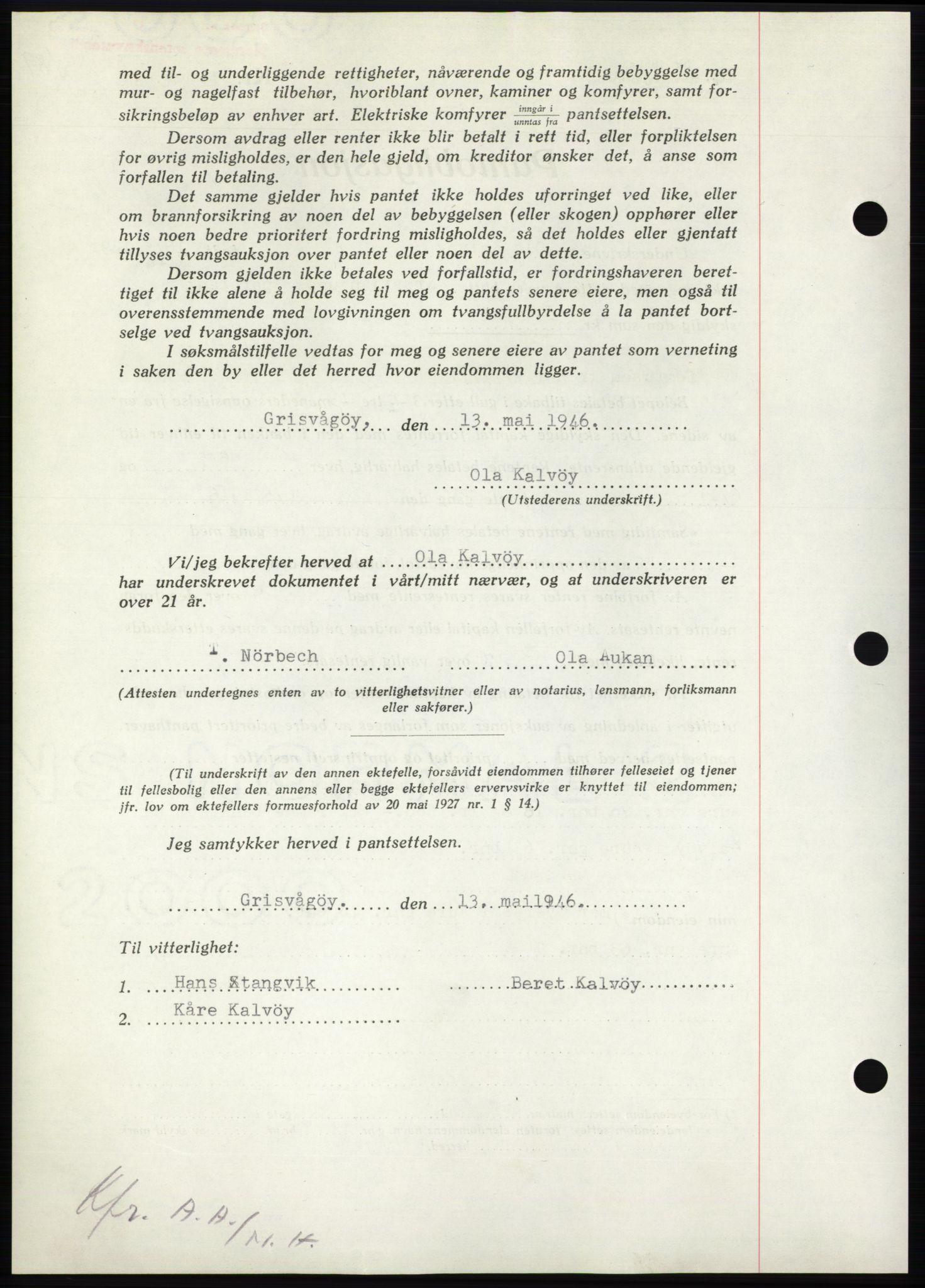 Nordmøre sorenskriveri, AV/SAT-A-4132/1/2/2Ca: Mortgage book no. B94, 1946-1946, Diary no: : 930/1946