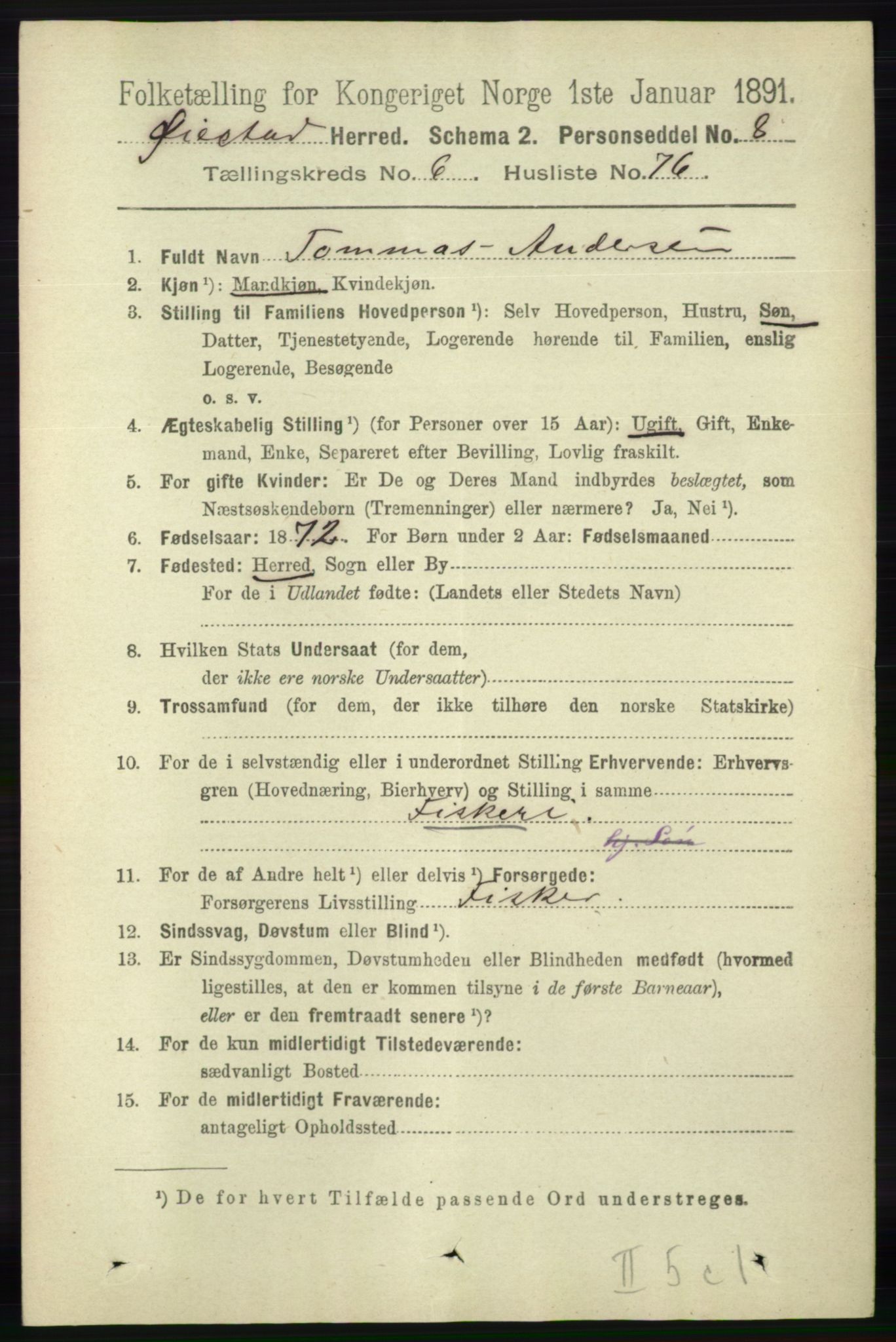 RA, 1891 census for 0920 Øyestad, 1891, p. 2562